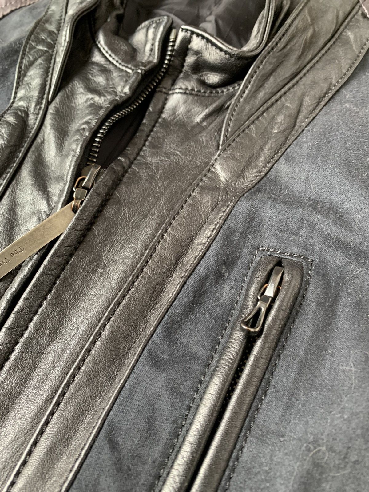 The Viridi-anne Japan made black leather silk cotton panel bomber jacket Size US M / EU 48-50 / 2 - 7 Thumbnail