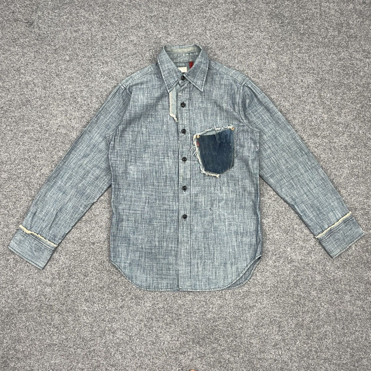 Vintage Chambray 70's Levi's Distressed Leather Pocket Shirt
