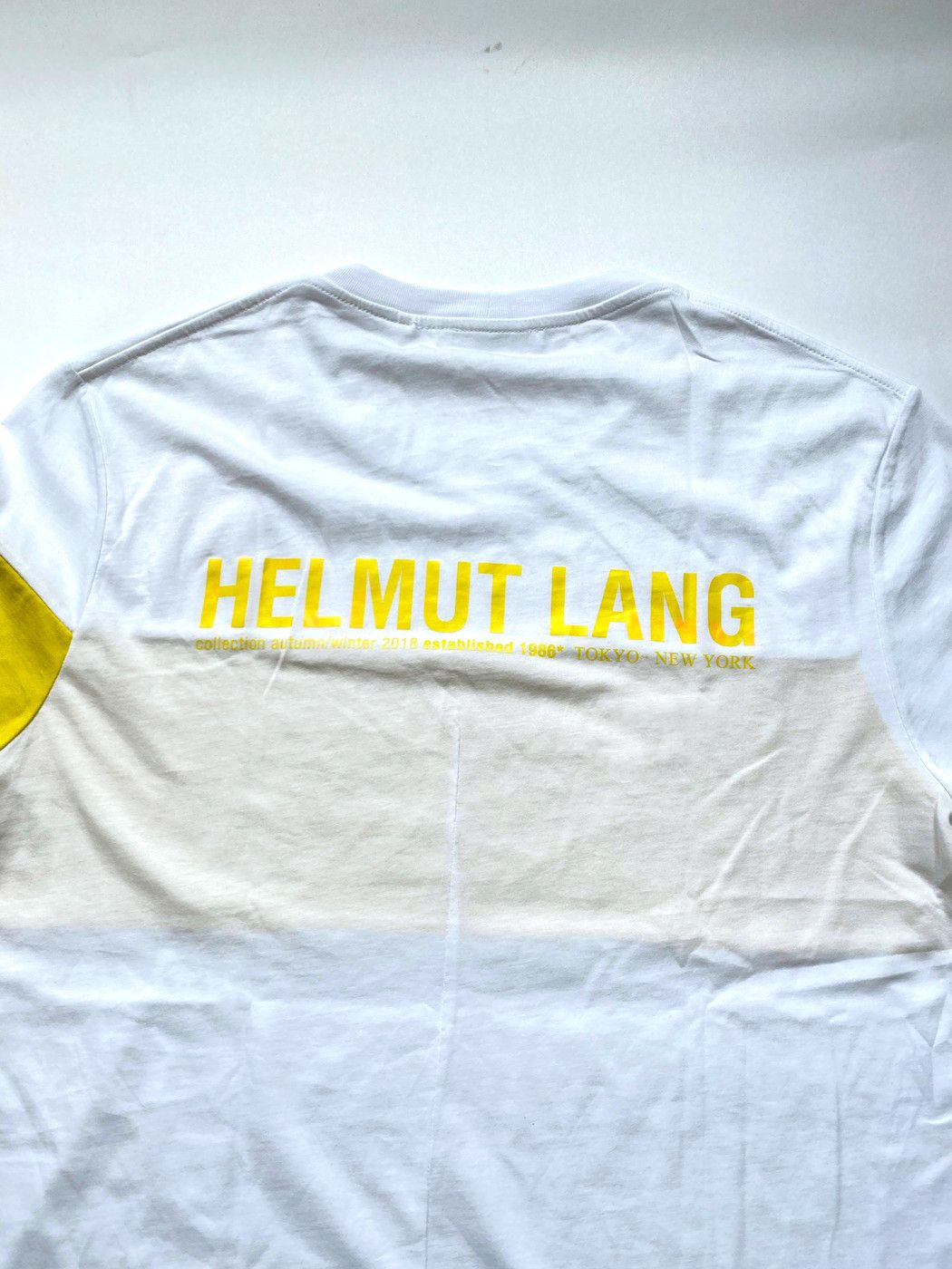Helmut Lang ⚡️QUICK SALE⚡️ Helmut Lang Yellow Stripe White Tshirt Size US L / EU 52-54 / 3 - 6 Thumbnail