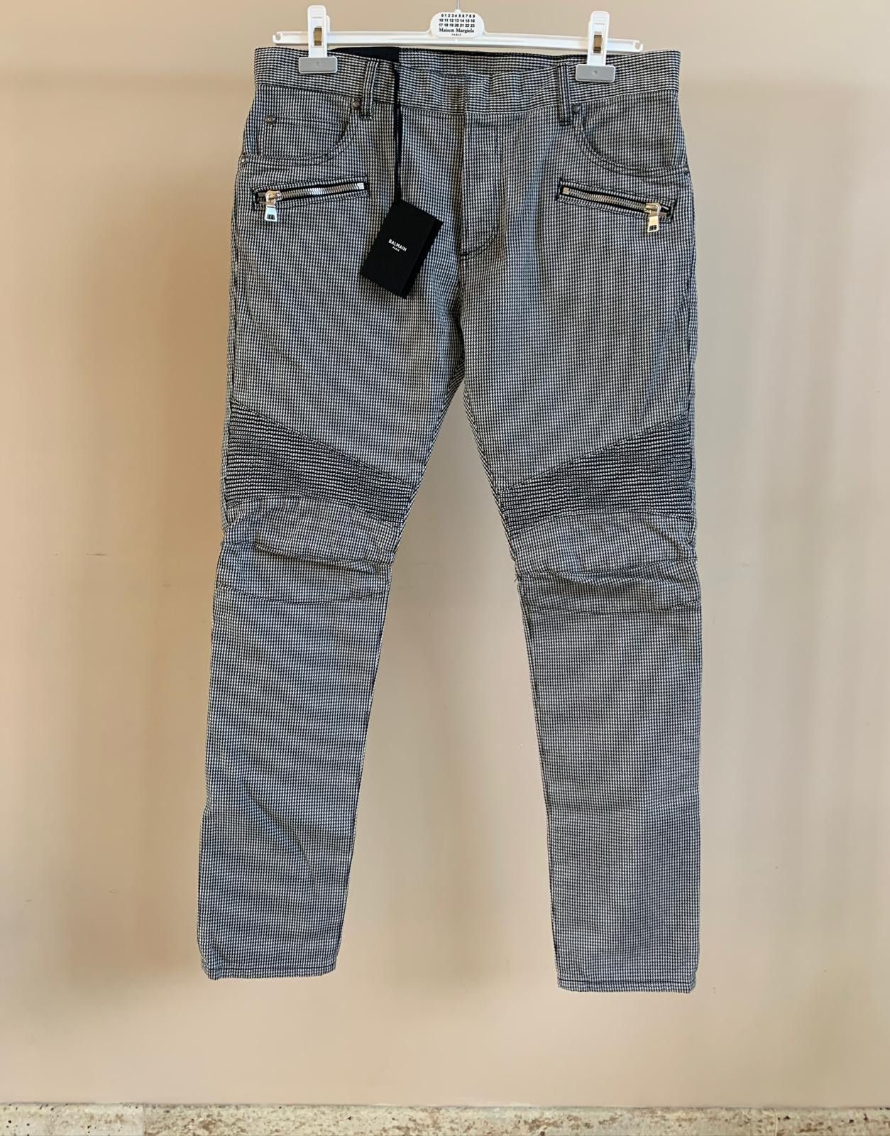 Balmain Houndstooth Biker Denim in Black & White Size US 38 / EU 54 - 1 Thumbnail
