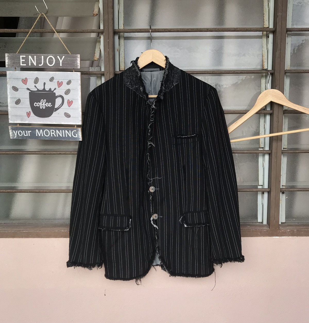 image of Pierre Balmain Trashed Distressed Jacket Slimfit in Black, Men's (Size Medium)