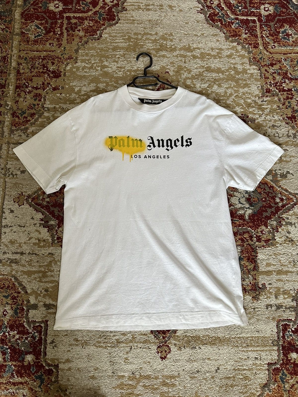 image of Palm Angels Spray Logo Los Angeles T Shirt in White, Men's (Size XL)