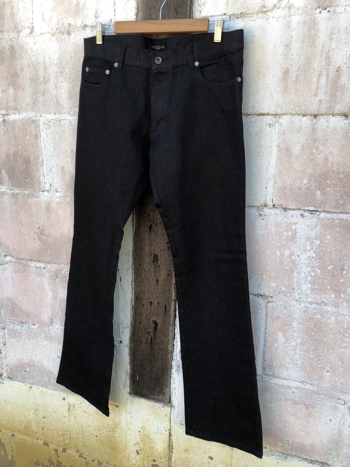 Designer × Japanese Brand 🔥SALE🔥Flared CuteAcute Homme Black Hickory Denim Pants Size US 34 / EU 50 - 3 Thumbnail