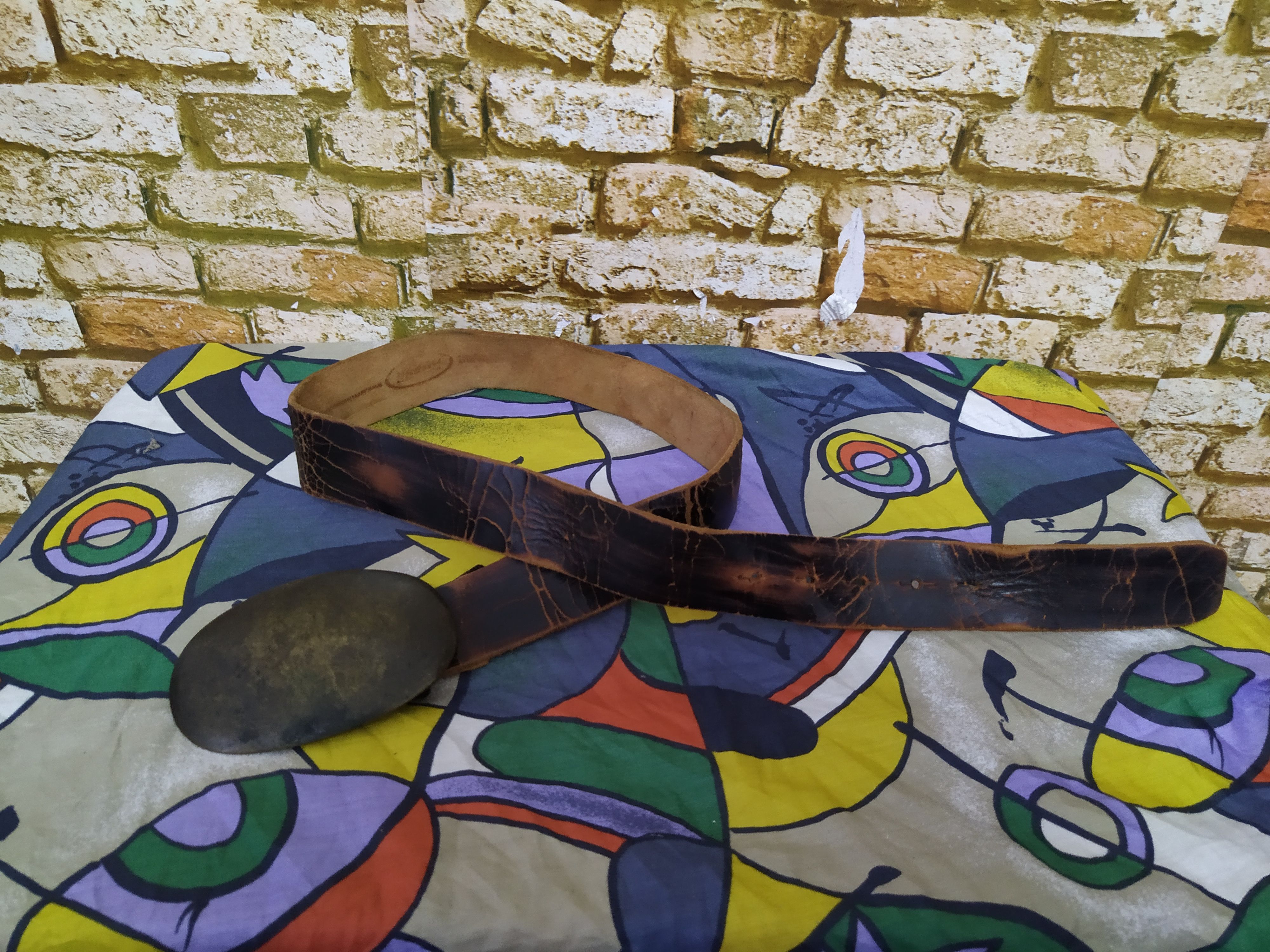 Japanese Brand BRAVE DISTRESSED LEATHER BELTWORK (B477) Size ONE SIZE - 1 Thumbnail