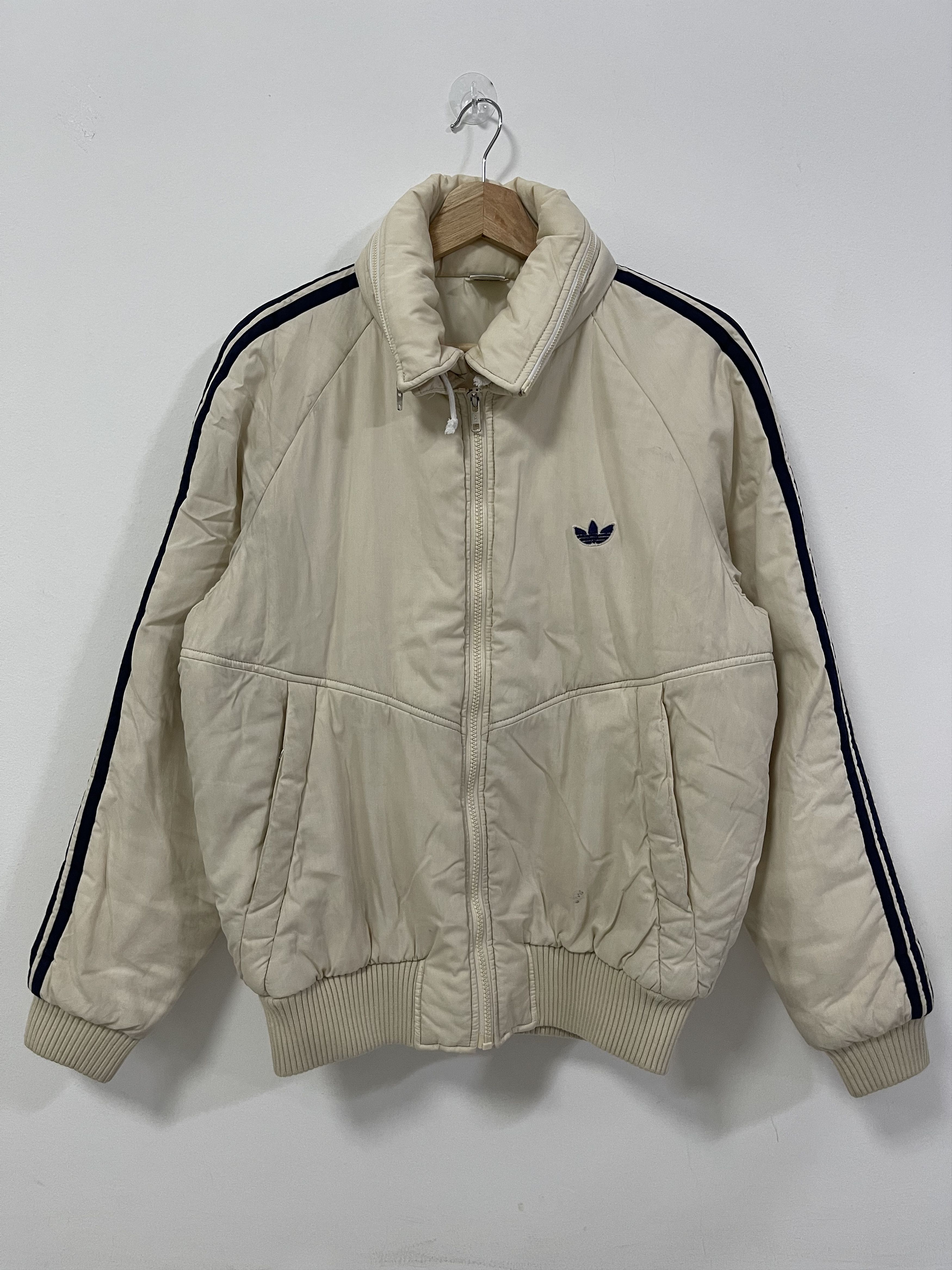 image of 80's Adidas Trefoil Brd/w.germany Puffer Down Jacket in Cream, Men's (Size Medium)