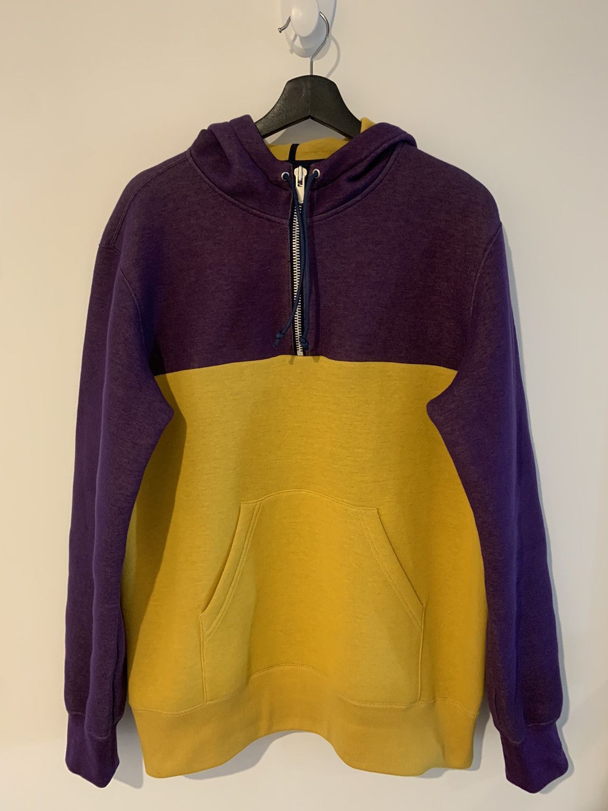 image of Sacai Colour Blocked Hooded Pullover Purple/yellow, Men's (Size XL)