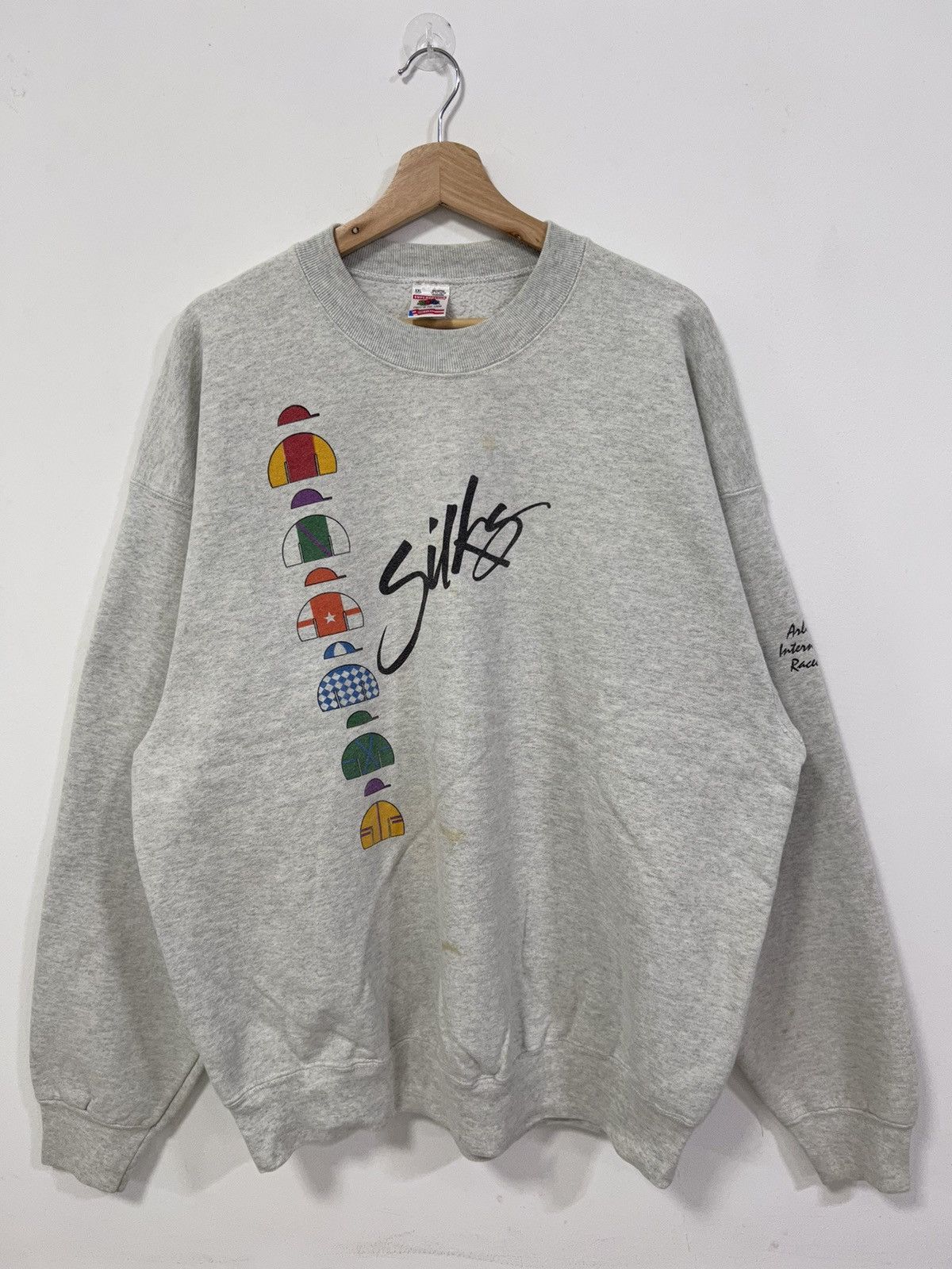 Fruit Of The Loom × Vintage Vintage 90s Silks Flag Design Distressed Sweatshirt Size US XXL / EU 58 / 5 - 1 Thumbnail