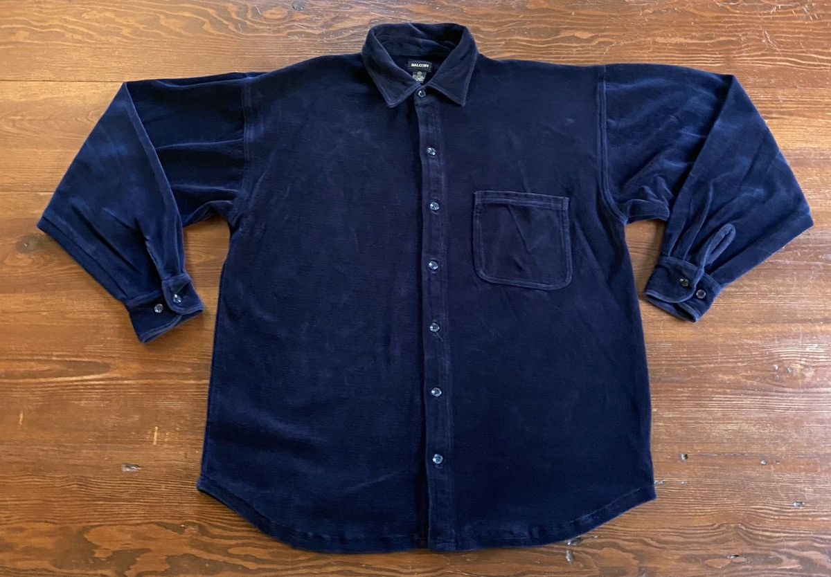 Velour Vintage 90’s Balcony Dark Navy Velour Long Sleeve Button Up Size US M / EU 48-50 / 2 - 2 Thumbnail