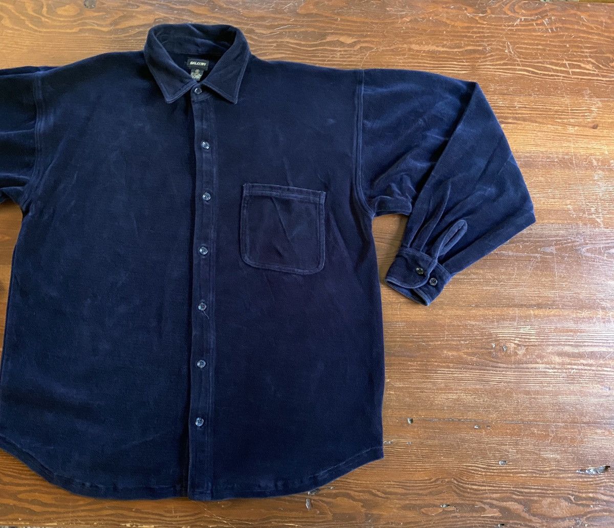 Velour Vintage 90’s Balcony Dark Navy Velour Long Sleeve Button Up Size US M / EU 48-50 / 2 - 1 Thumbnail