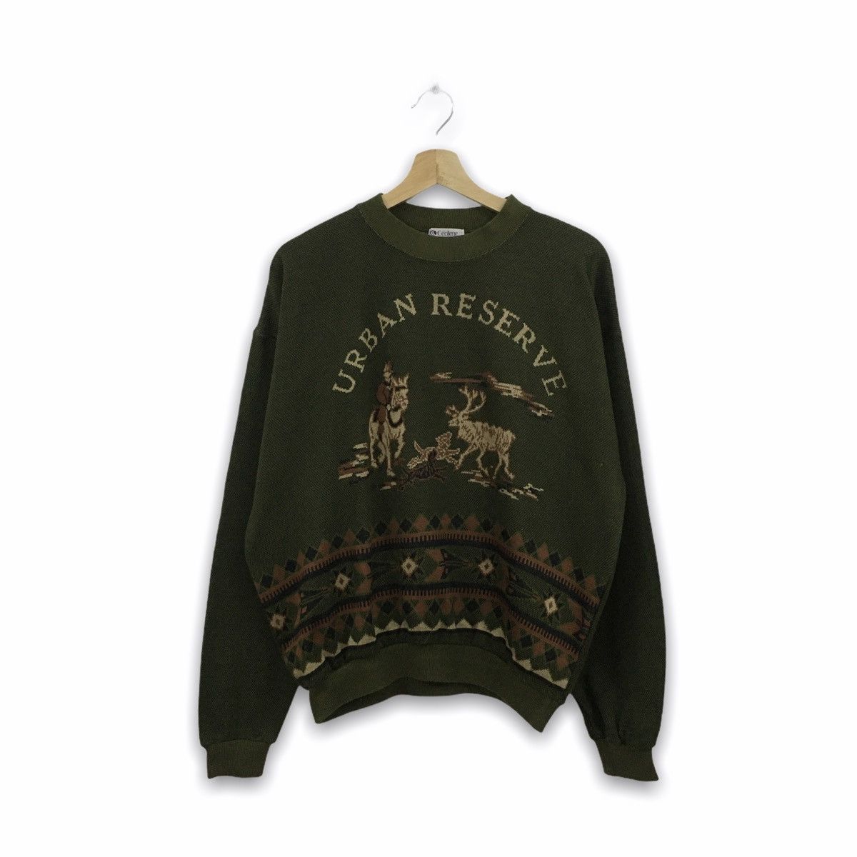 image of Vintage Cecilene Art Design Knitwear Sweatshirt in Green, Men's (Size Large)