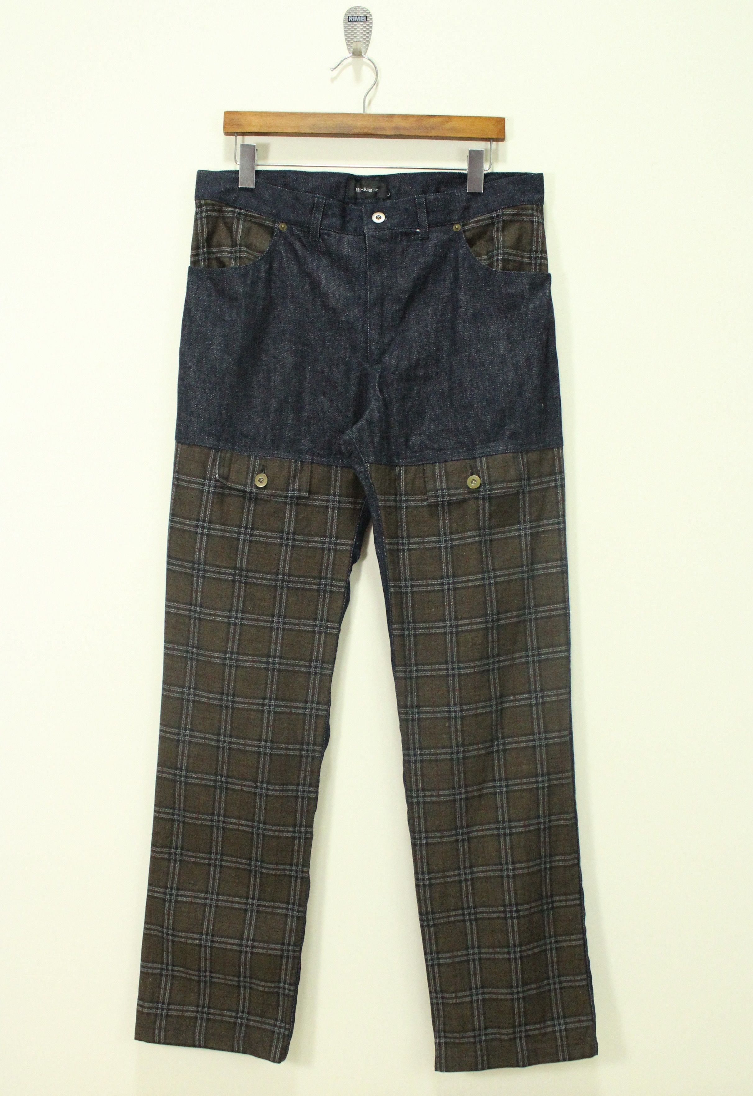 Japanese Brand Made In Japan HI RIGHT Denim Patchwork Checkered Pants Size US 34 / EU 50 - 2 Thumbnail