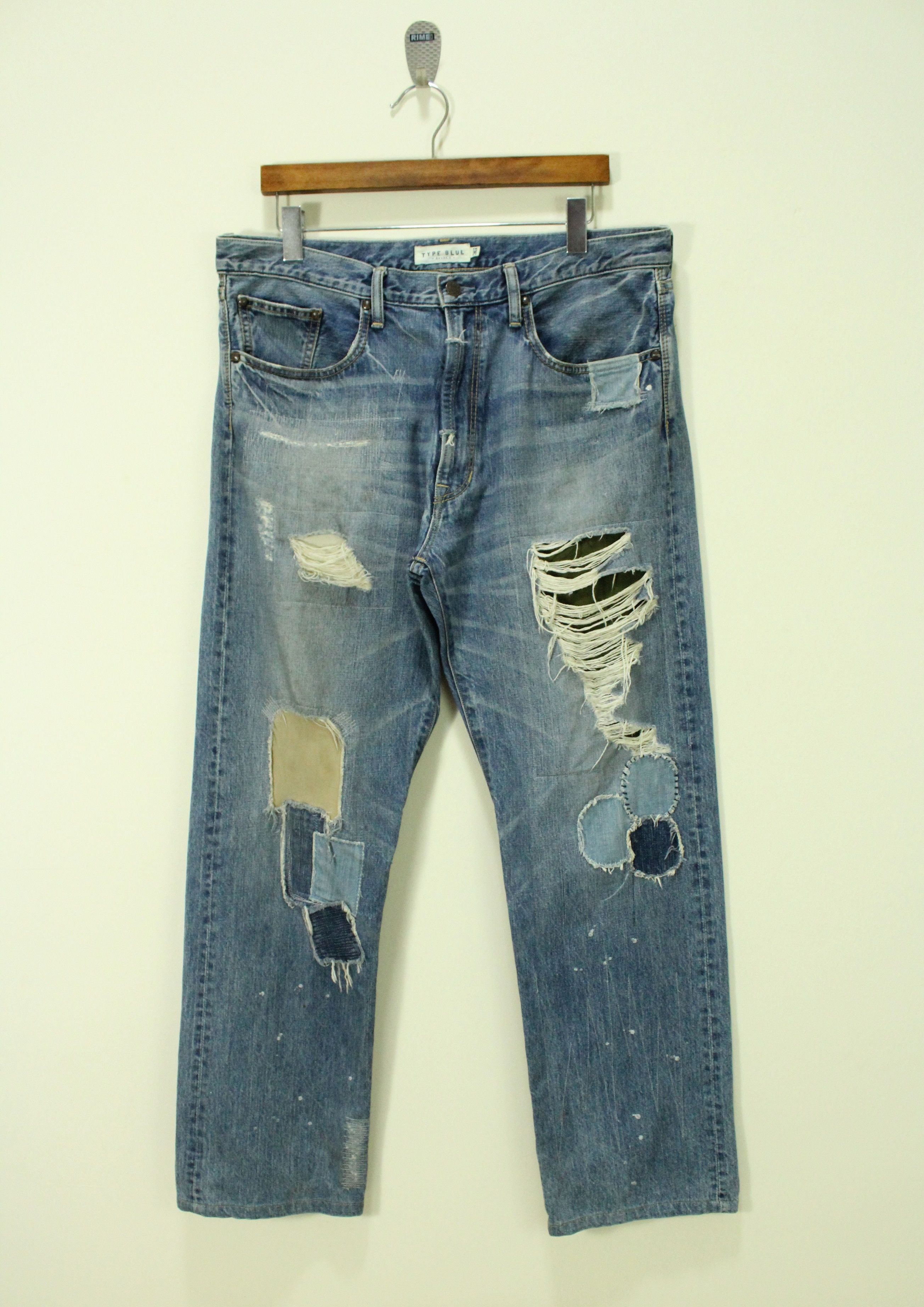 image of Avirex Denim Patchwork Sashiko Boro Distressed Style in Blue, Men's (Size 36)