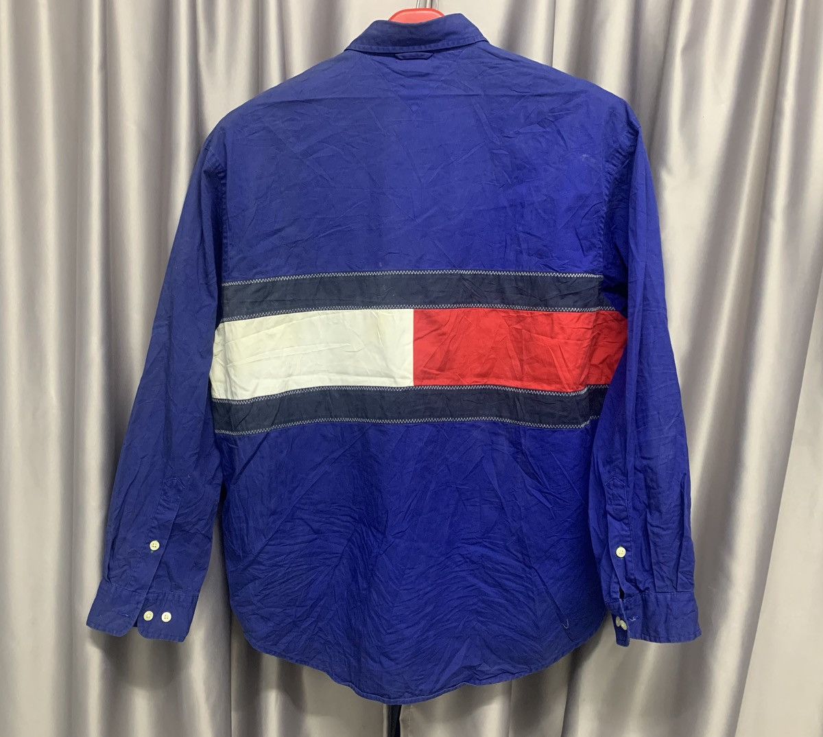 image of Og Tommy Hilfiger Big Logo Button Up Shirt in Blue, Men's (Size Large)