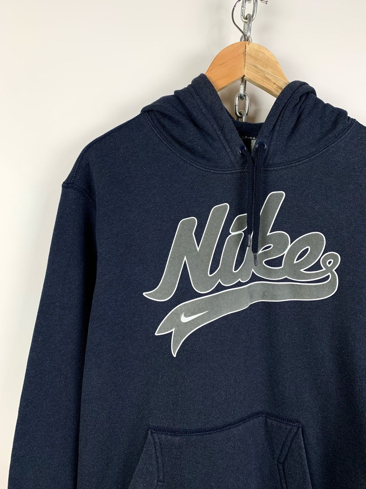 Nike Vintage Nike Big Logo Velour Navy Blue Hoodie Size US L / EU 52-54 / 3 - 4 Thumbnail