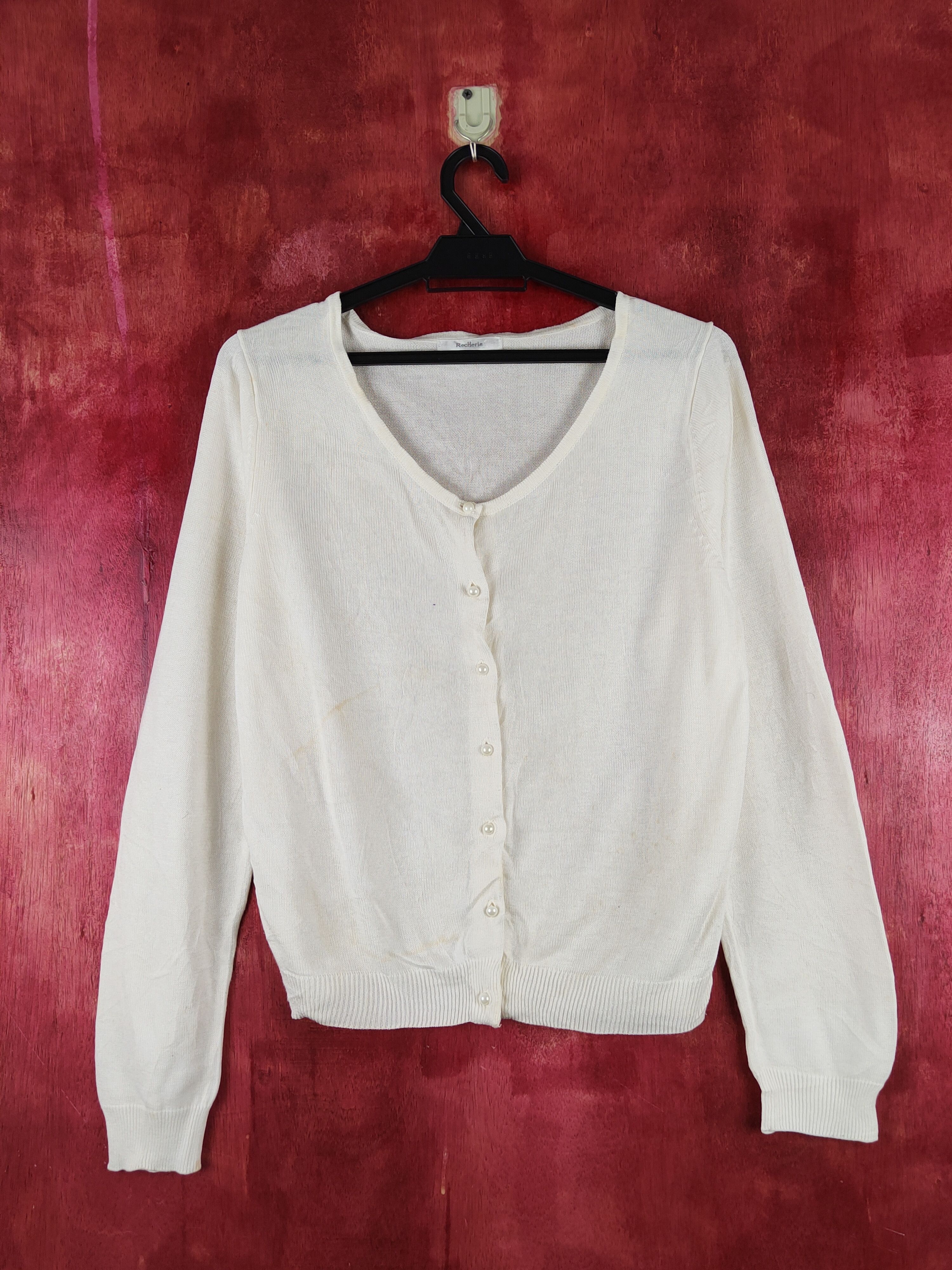 Japanese Brand Recherie Ivory Knitwear thin Cardigan #S1219 Size M / US 6-8 / IT 42-44 - 1 Thumbnail