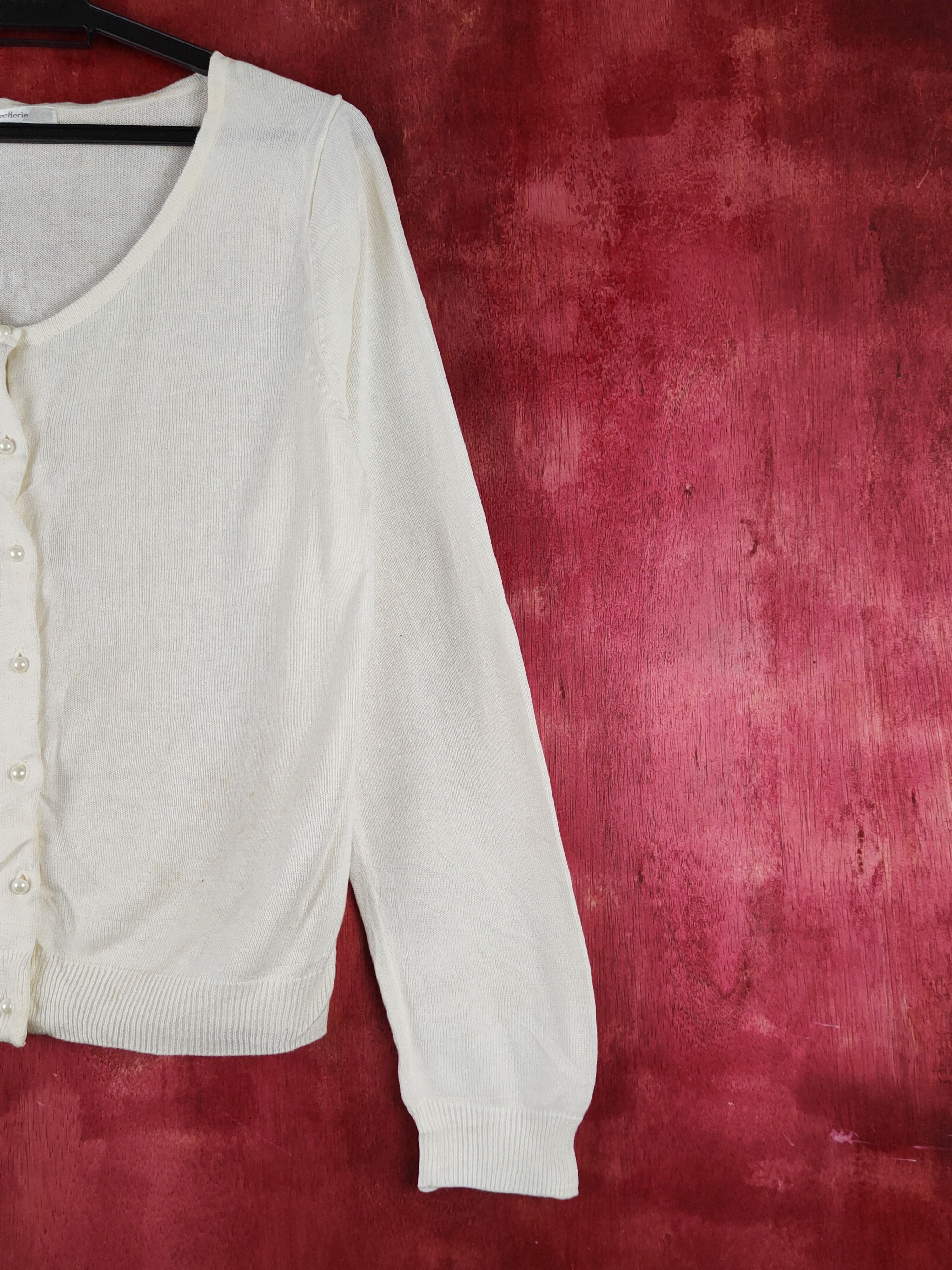 Japanese Brand Recherie Ivory Knitwear thin Cardigan #S1219 Size M / US 6-8 / IT 42-44 - 5 Thumbnail