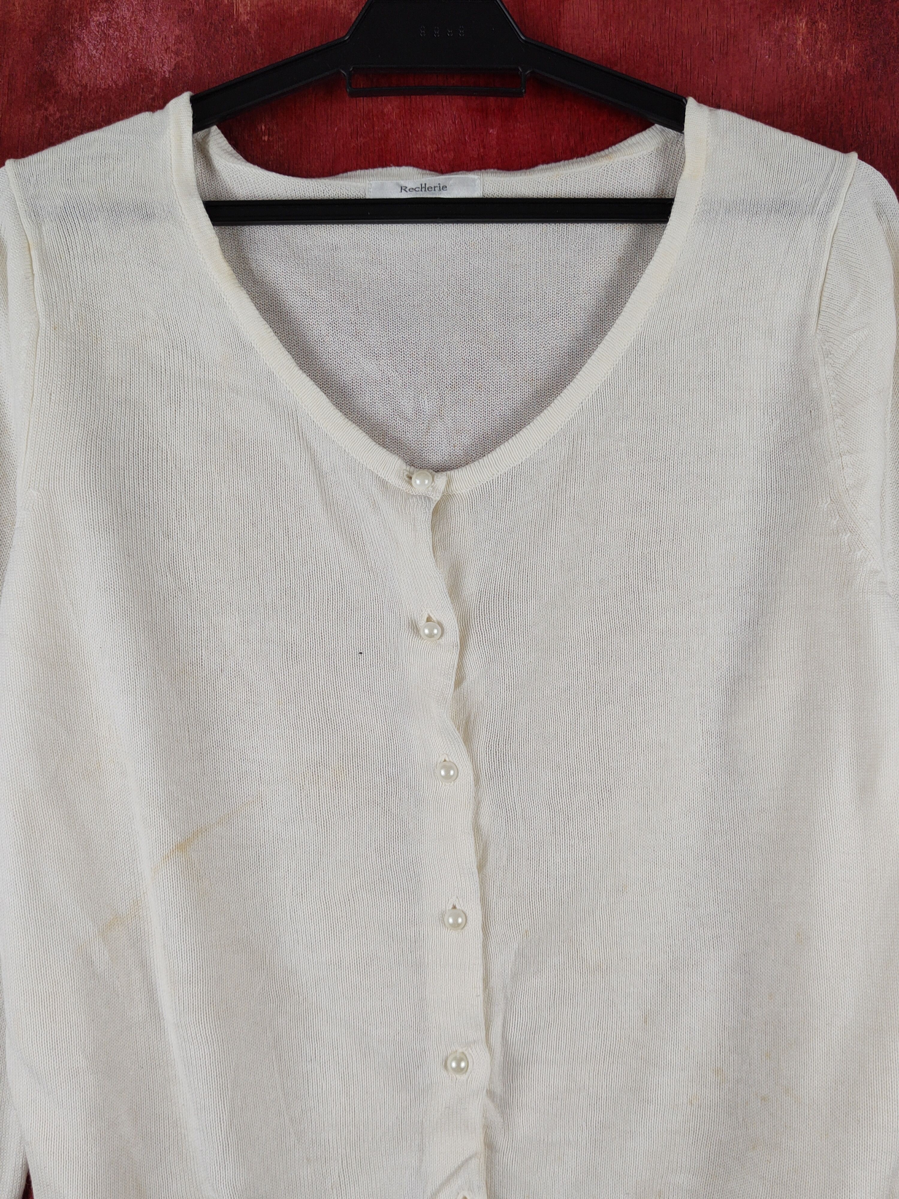 Japanese Brand Recherie Ivory Knitwear thin Cardigan #S1219 Size M / US 6-8 / IT 42-44 - 2 Thumbnail