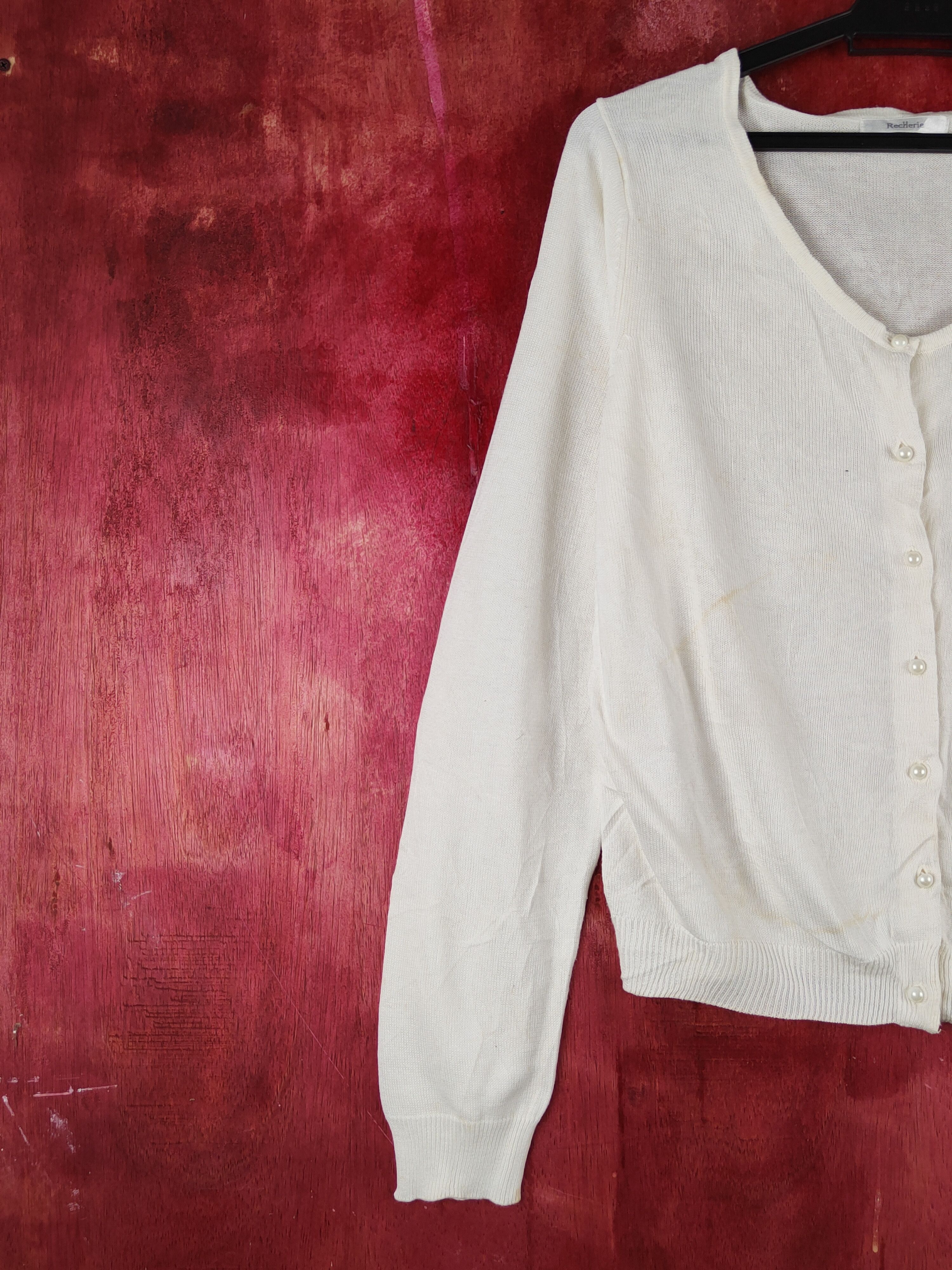 Japanese Brand Recherie Ivory Knitwear thin Cardigan #S1219 Size M / US 6-8 / IT 42-44 - 3 Thumbnail