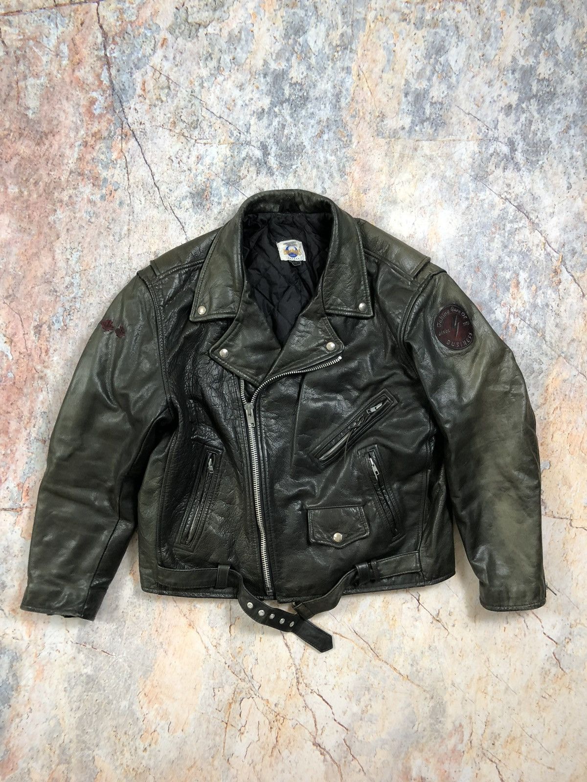 image of Hard Rock Cafe x Leather Jacket Hard Rock Vintage Leather Bike Jacket in Black, Men's (Size Large)