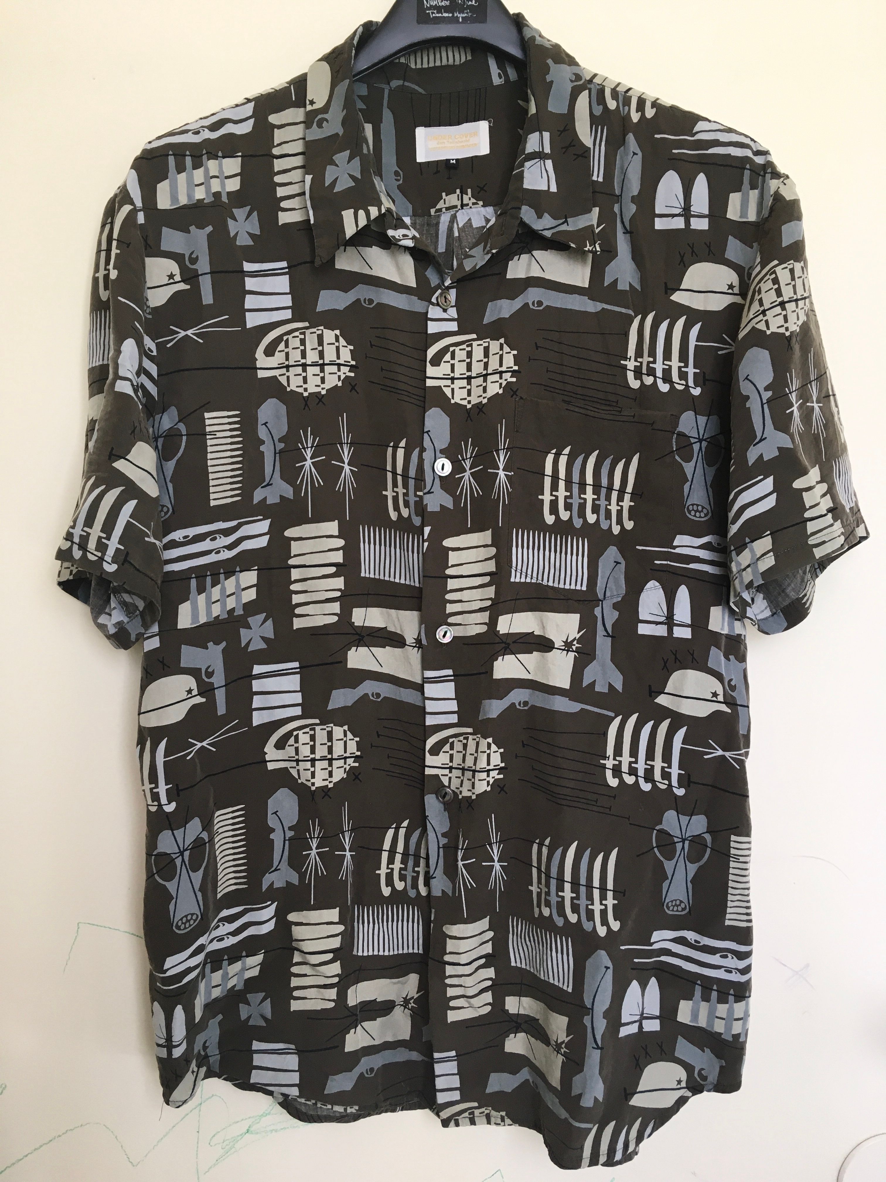 Pre-owned Undercover 1998 S/s “drape/wet Summer” Aloha Shirt In Dark Khaki Green