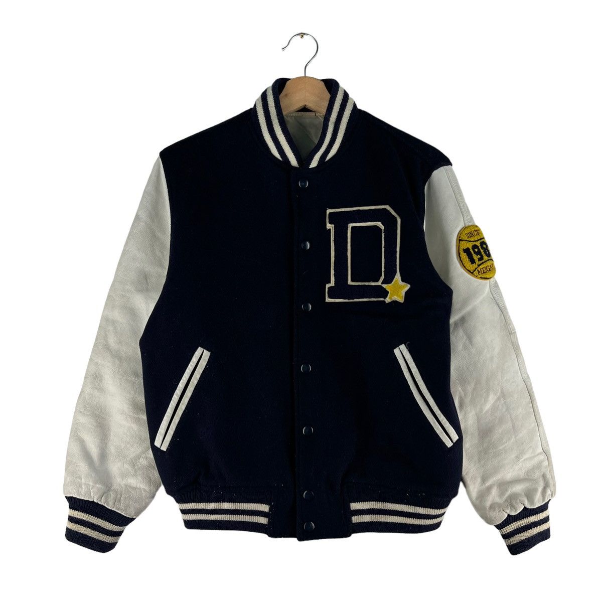 Japanese Brand VINTAGE VARSITY JACKET DOVE COMPANY BIG LOGO LEATHER Size US M / EU 48-50 / 2 - 2 Thumbnail