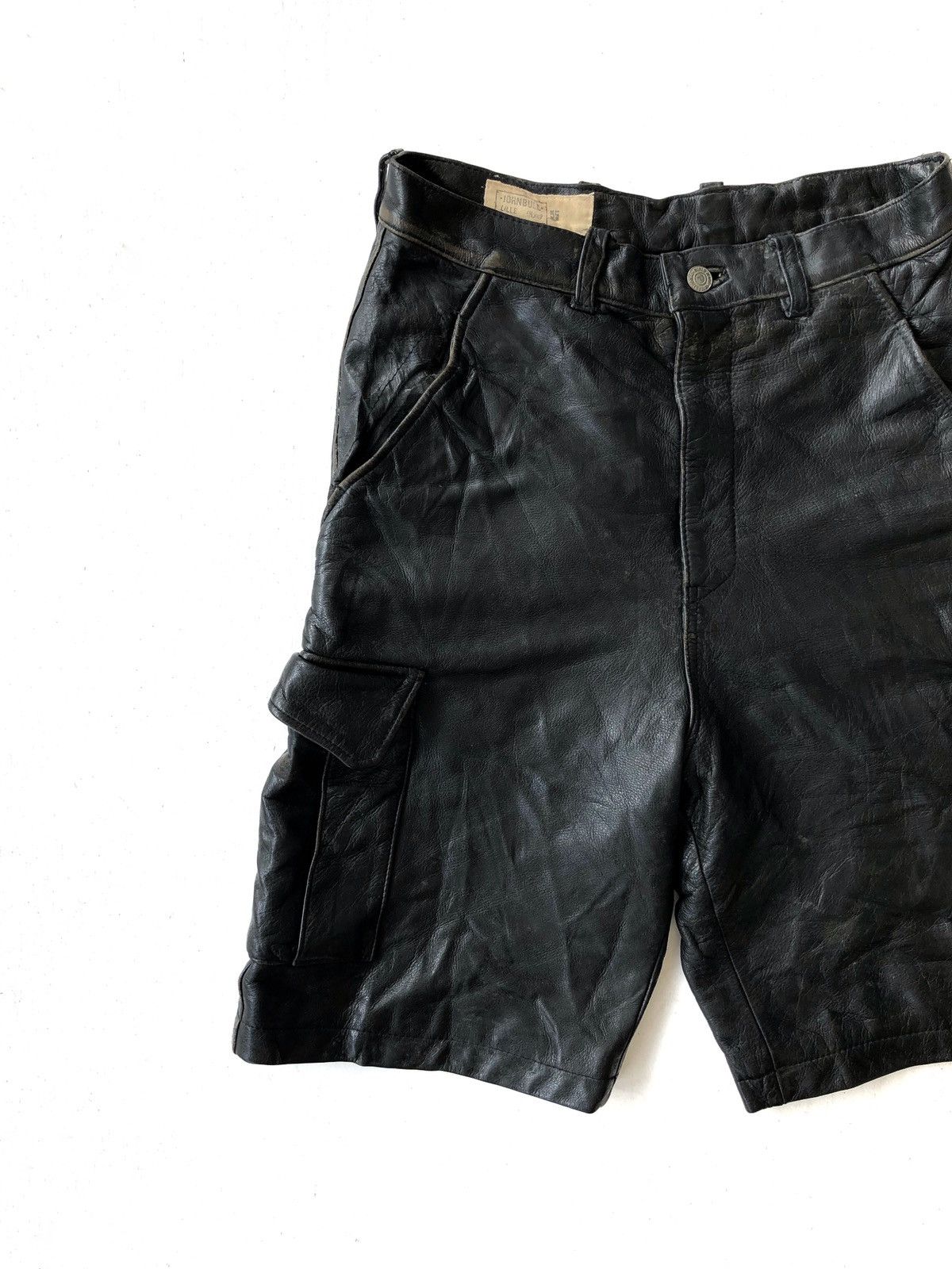 Genuine Leather × Johnbull ❌LAST DROP❌90s John Bull Lille Cowhide Leather Cargo Shorts Size US 28 / EU 44 - 1 Thumbnail