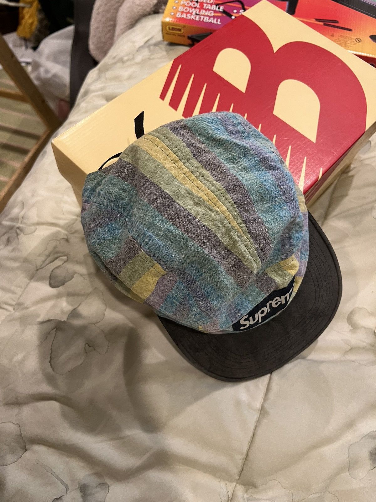 帽子 SUPREME Striped Linen Suede Camp Cap Supreme Striped Linen/Suede Camp Cap Navy One Size S/S 14 | eBay