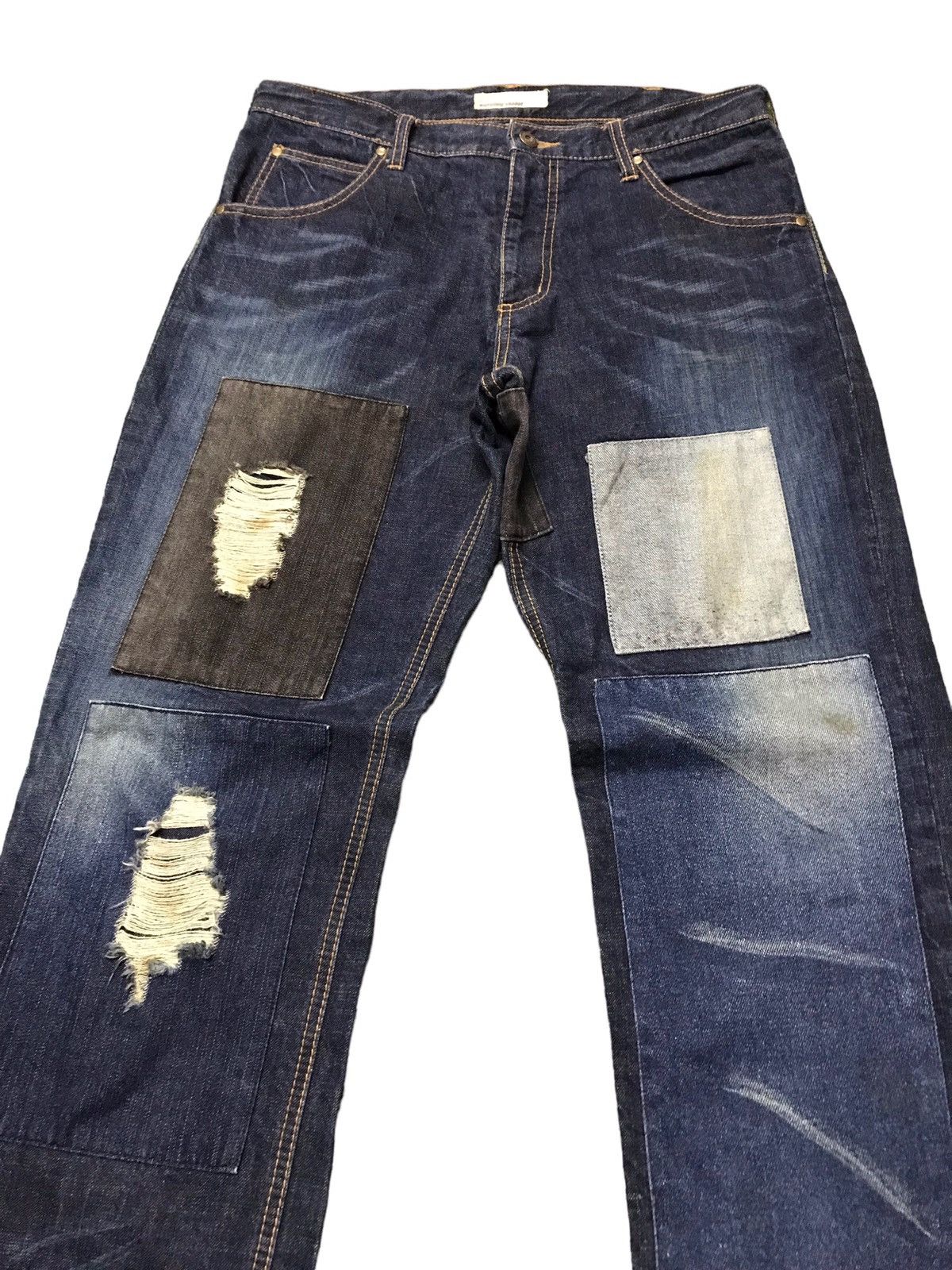 Japanese Brand Burning Violet Patchwork Distressed Jeans