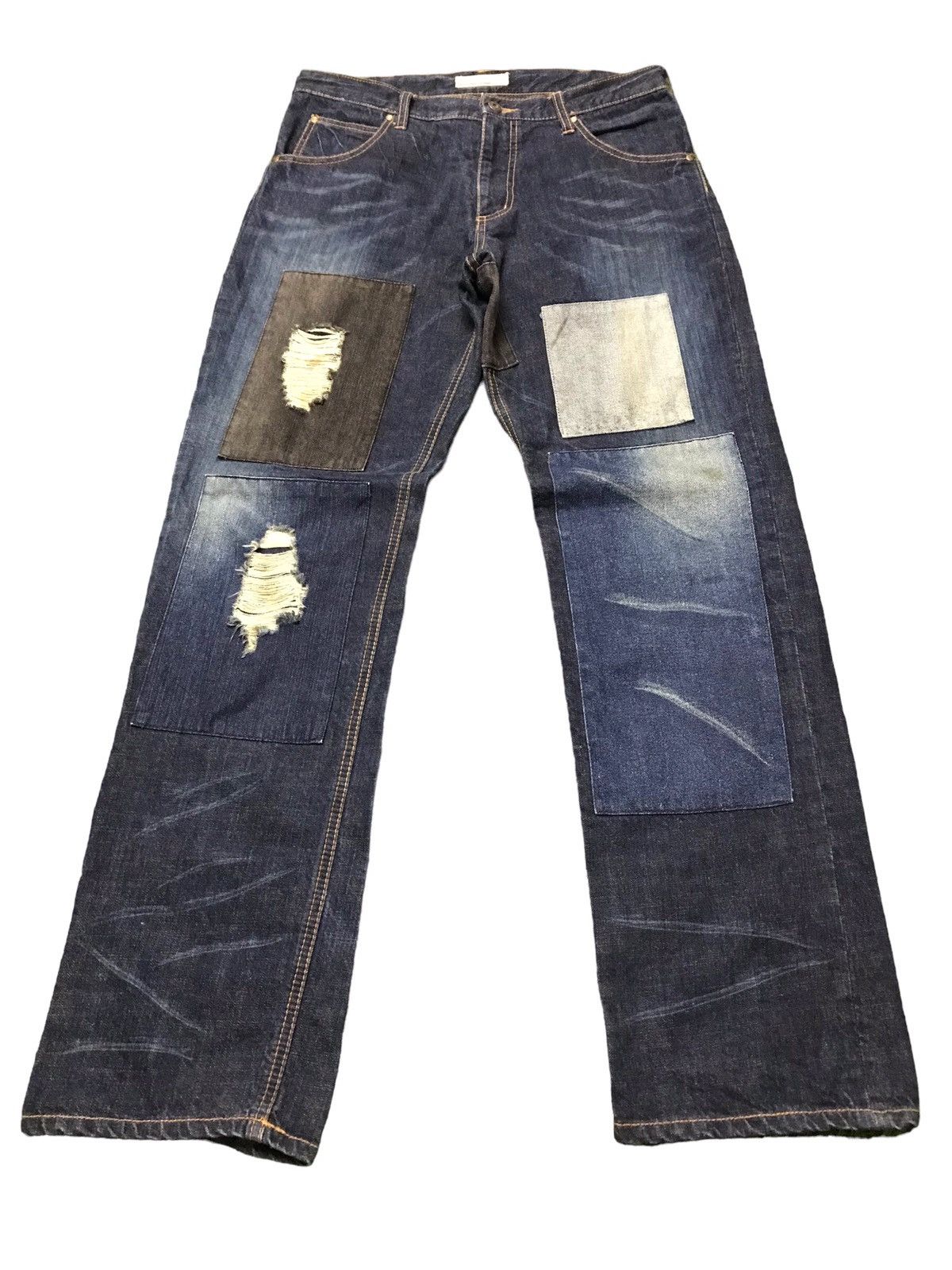 Japanese Brand Burning Violet Patchwork Distressed Jeans