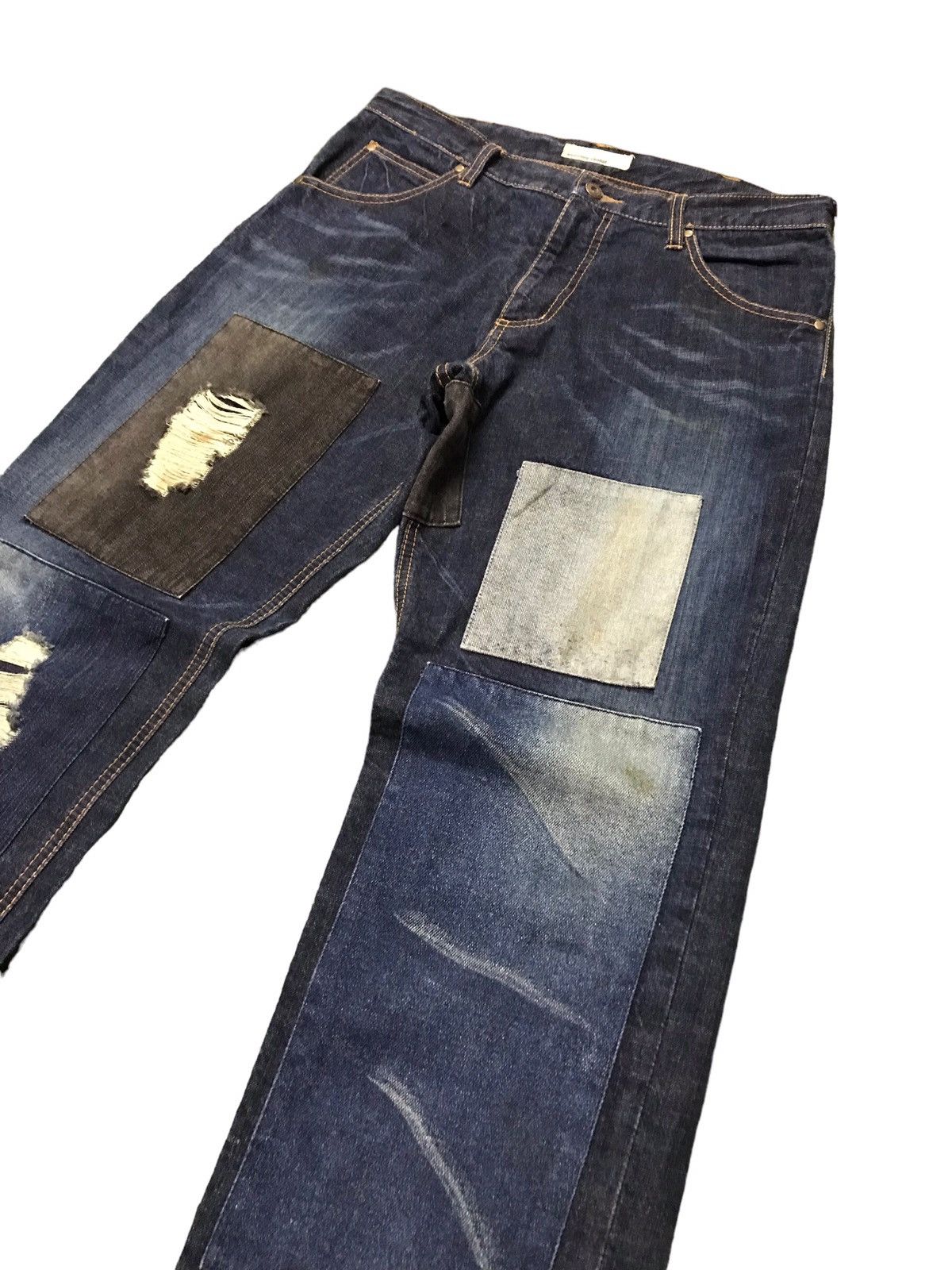 Japanese Brand Burning Violet Patchwork Distressed Jeans