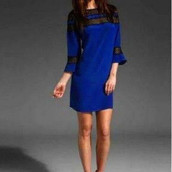 Rebecca Taylor Silk Lace Trim 3/4 Slv Shift Dress Gift Party Relaxed Fit Size XS / US 0-2 / IT 36-38 - 3 Thumbnail