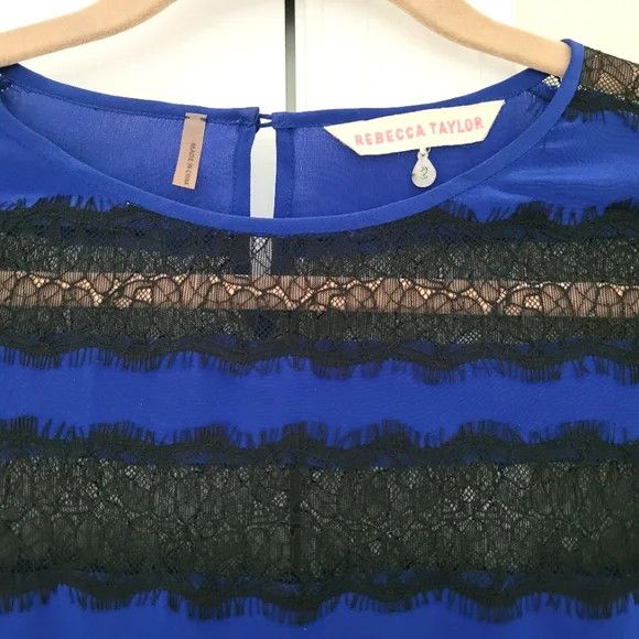 Rebecca Taylor Silk Lace Trim 3/4 Slv Shift Dress Gift Party Relaxed Fit Size XS / US 0-2 / IT 36-38 - 6 Thumbnail