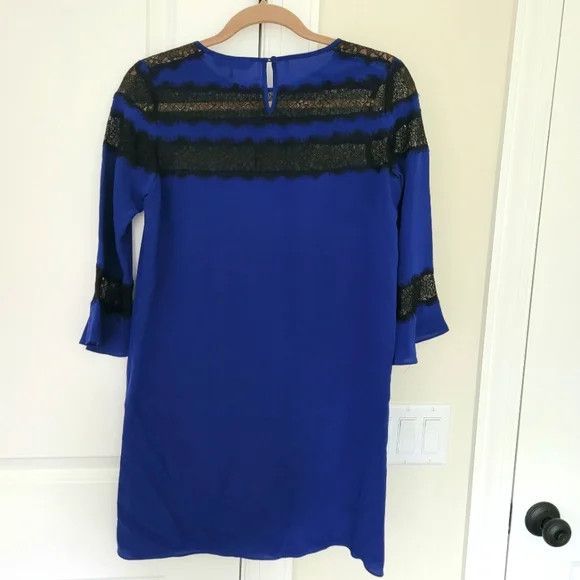 Rebecca Taylor Silk Lace Trim 3/4 Slv Shift Dress Gift Party Relaxed Fit Size XS / US 0-2 / IT 36-38 - 5 Thumbnail