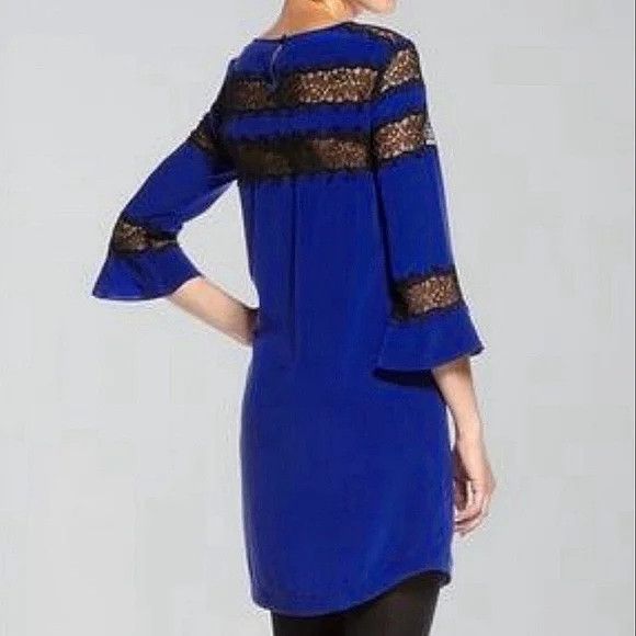 Rebecca Taylor Silk Lace Trim 3/4 Slv Shift Dress Gift Party Relaxed Fit Size XS / US 0-2 / IT 36-38 - 2 Thumbnail