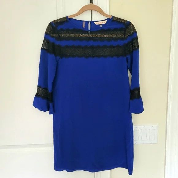 Rebecca Taylor Silk Lace Trim 3/4 Slv Shift Dress Gift Party Relaxed Fit Size XS / US 0-2 / IT 36-38 - 4 Thumbnail
