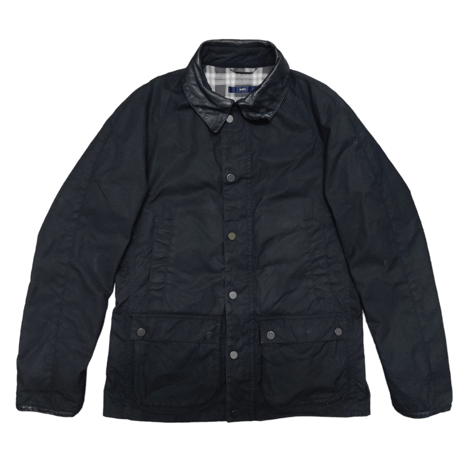 image of Ships X The British Millerain Jacket Leather Collar in Black, Men's (Size Small)
