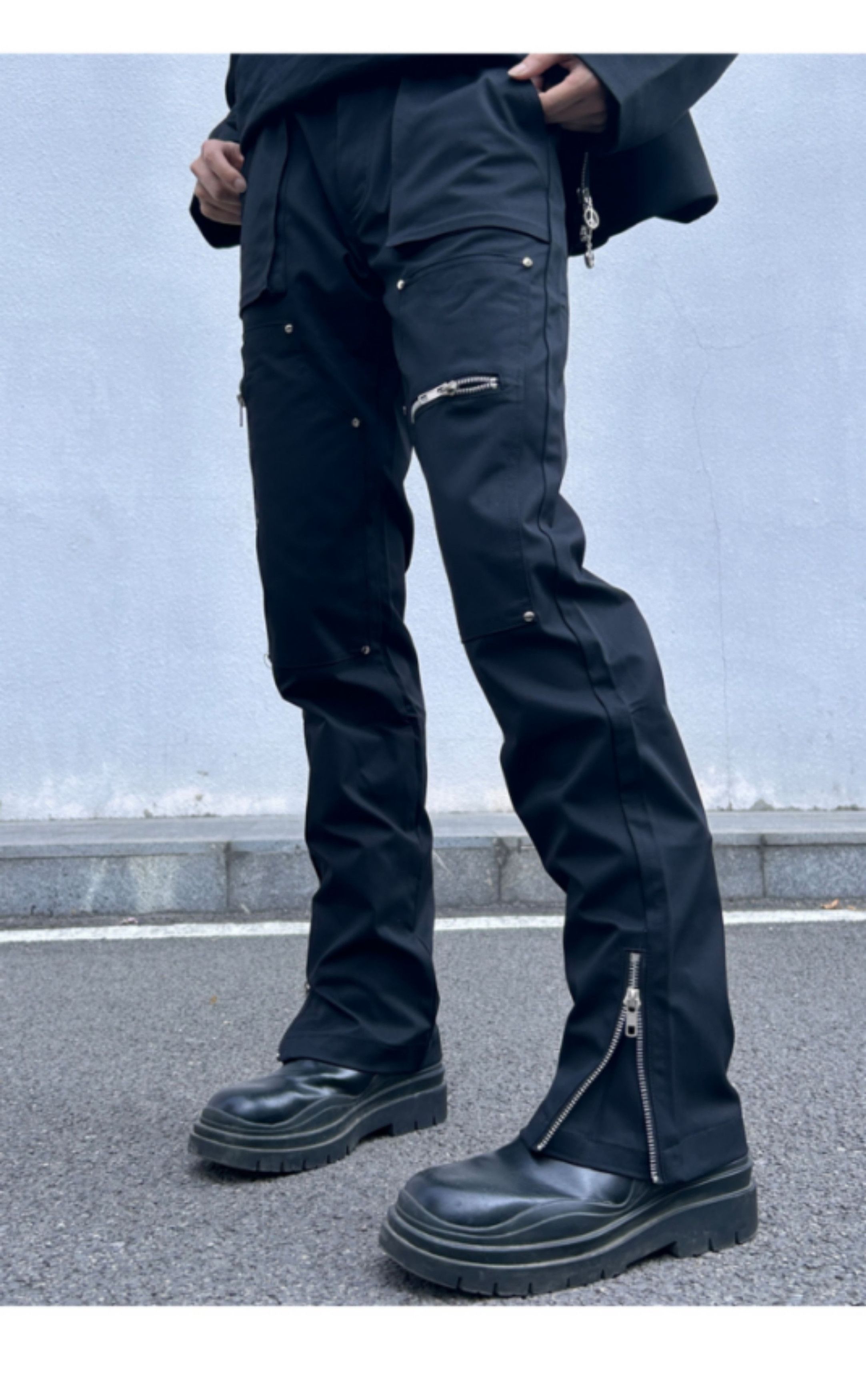 flared punk utility zipper cargo pants