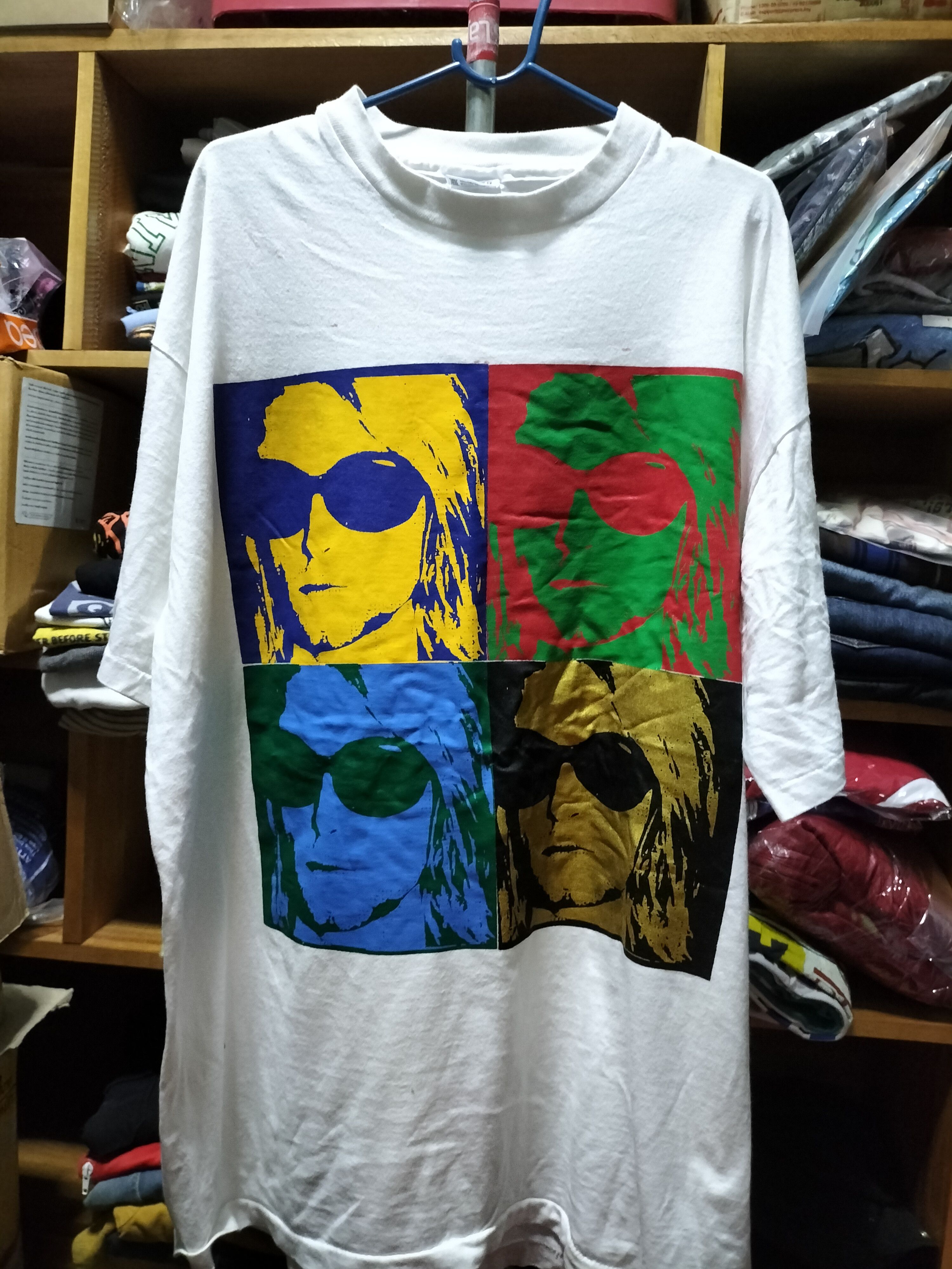 Image of Vintage 90's Kurt Cobain Pop Art Nirvana Grunge Fashion Band in White, Men's (Size 2XL)