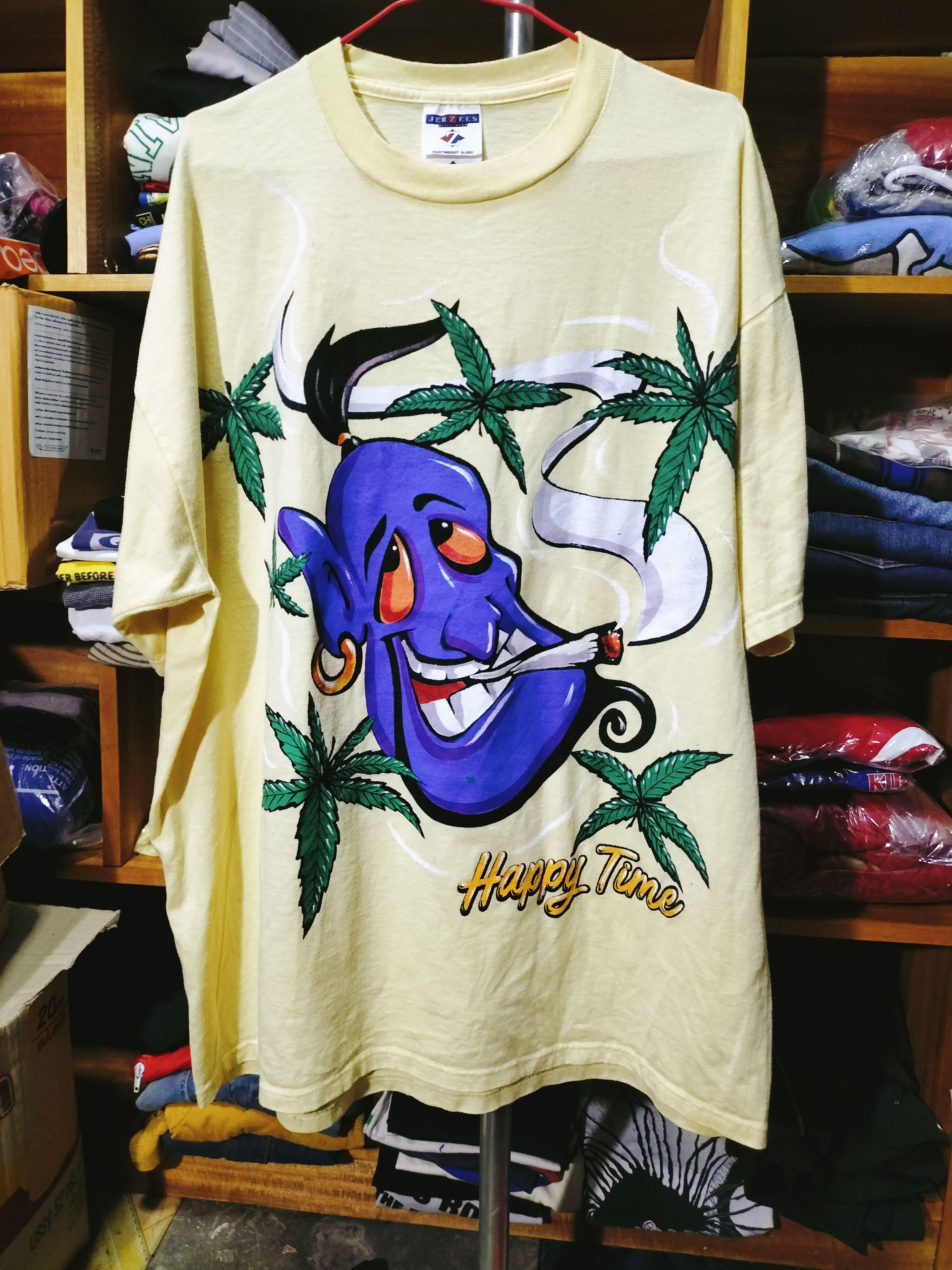 image of Vintage Genie Weed Happy Time Art Weed 90's Disney Adult in Almond Milk, Men's (Size XL)