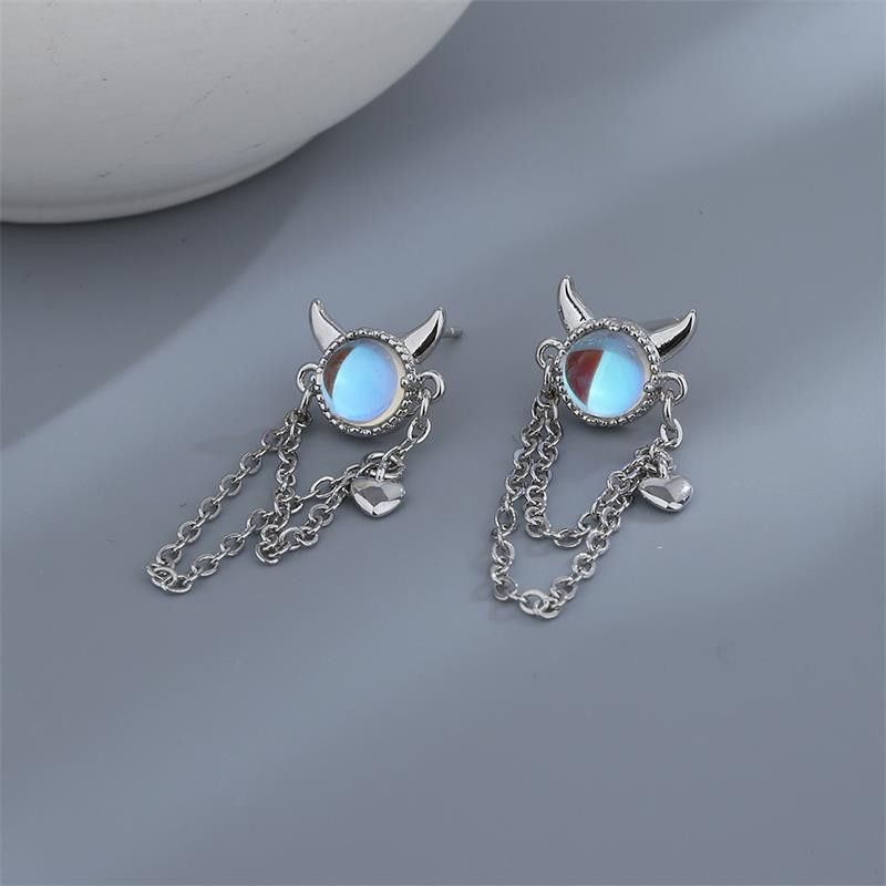 Jewelry Sweet Moonstone Double Chain Tassel Dangle Earrings Size ONE SIZE - 2 Thumbnail