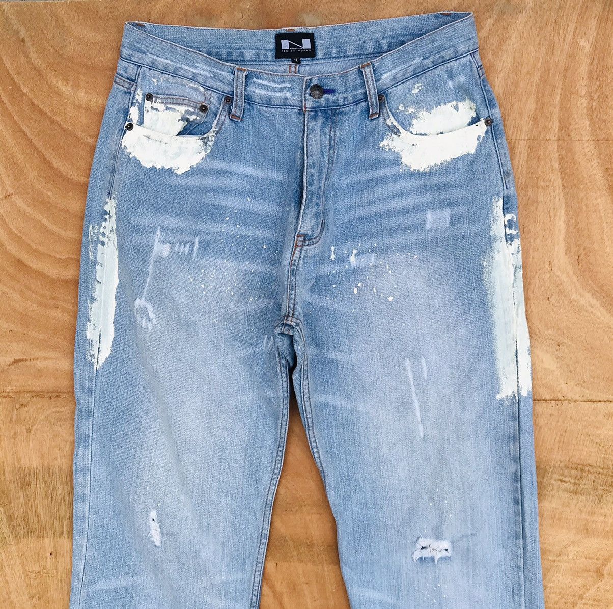 Japanese Brand Nylaus distressed splatter paint denim mens waist 32 inch Size US 32 / EU 48 - 7 Thumbnail