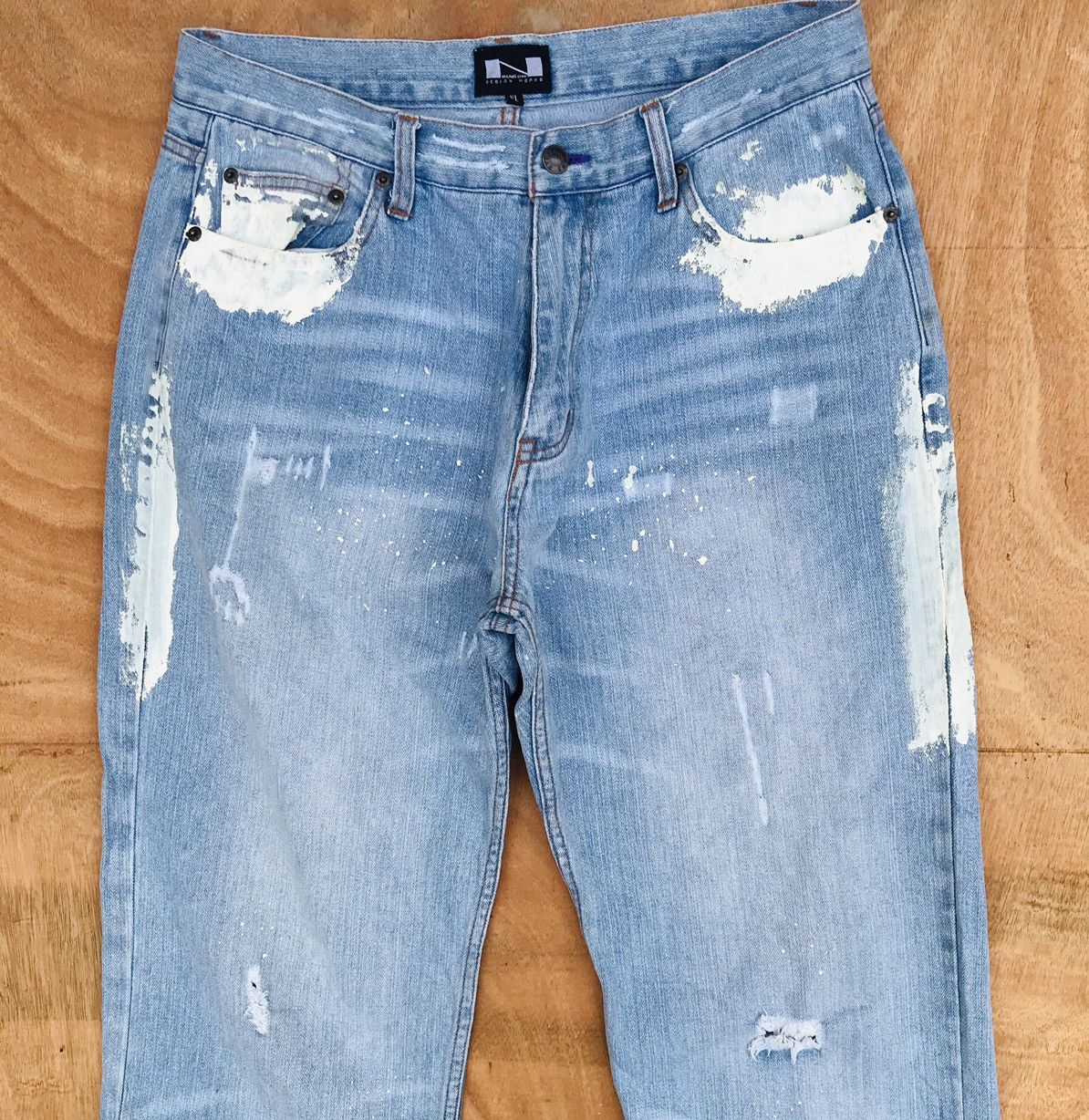 Japanese Brand Nylaus distressed splatter paint denim mens waist 32 inch Size US 32 / EU 48 - 6 Thumbnail