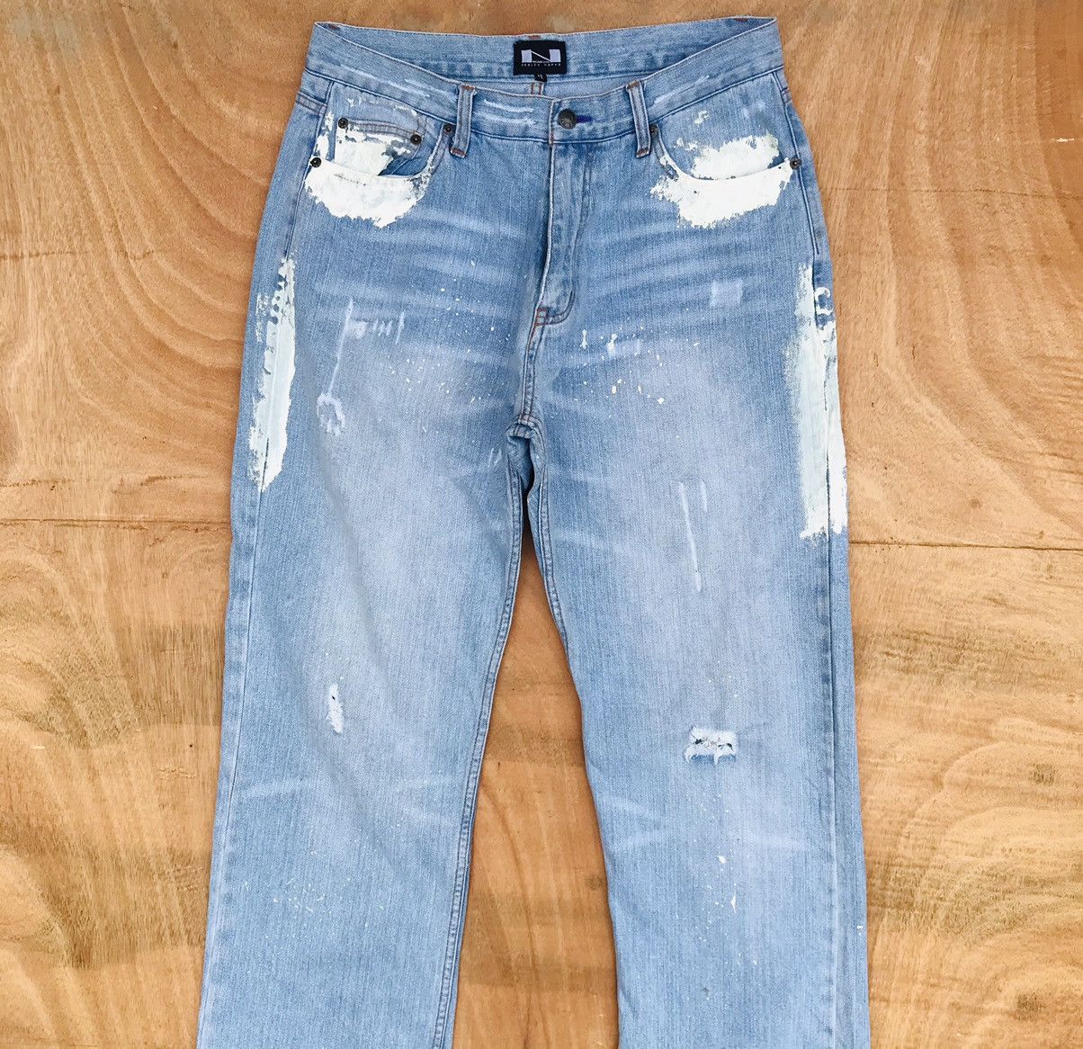 Japanese Brand Nylaus distressed splatter paint denim mens waist 32 inch Size US 32 / EU 48 - 5 Thumbnail