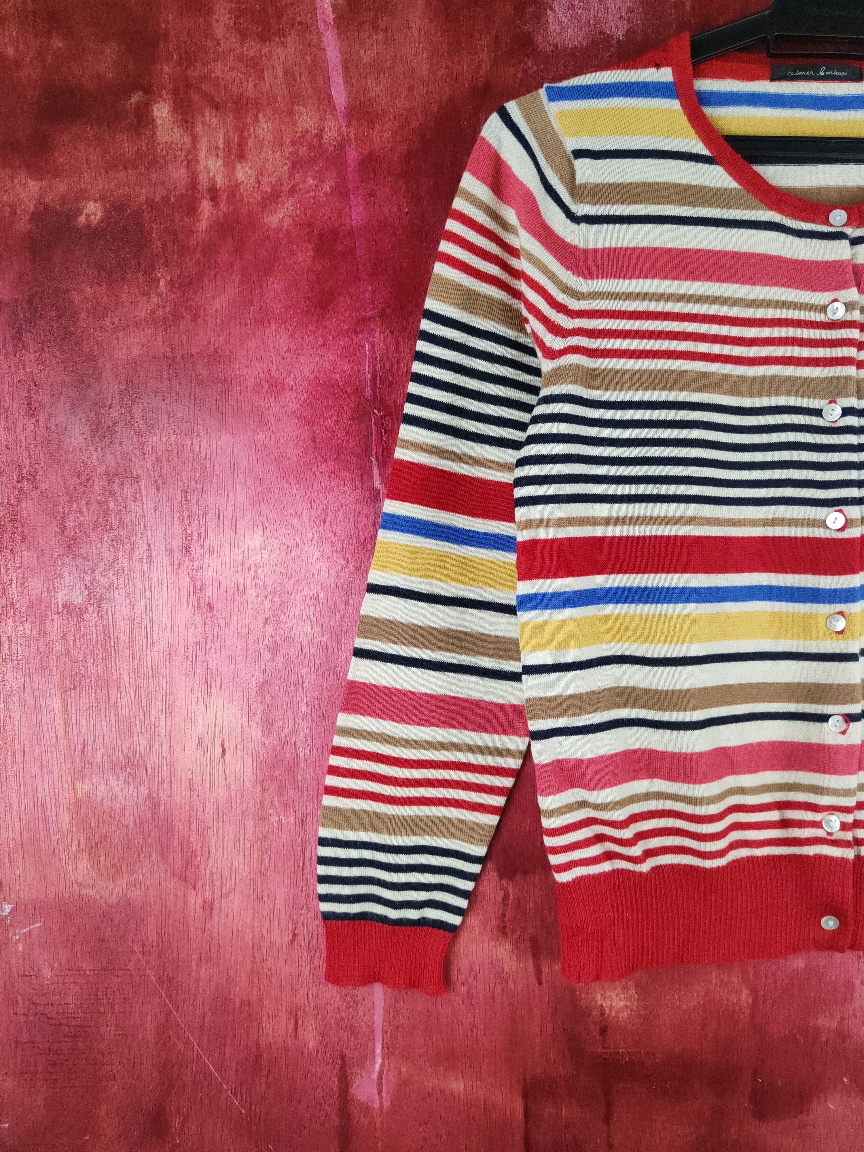 Japanese Brand Aime le Mieujo Red Stripe Knitwear Cardigan #S1193 Size S / US 4 / IT 40 - 3 Thumbnail