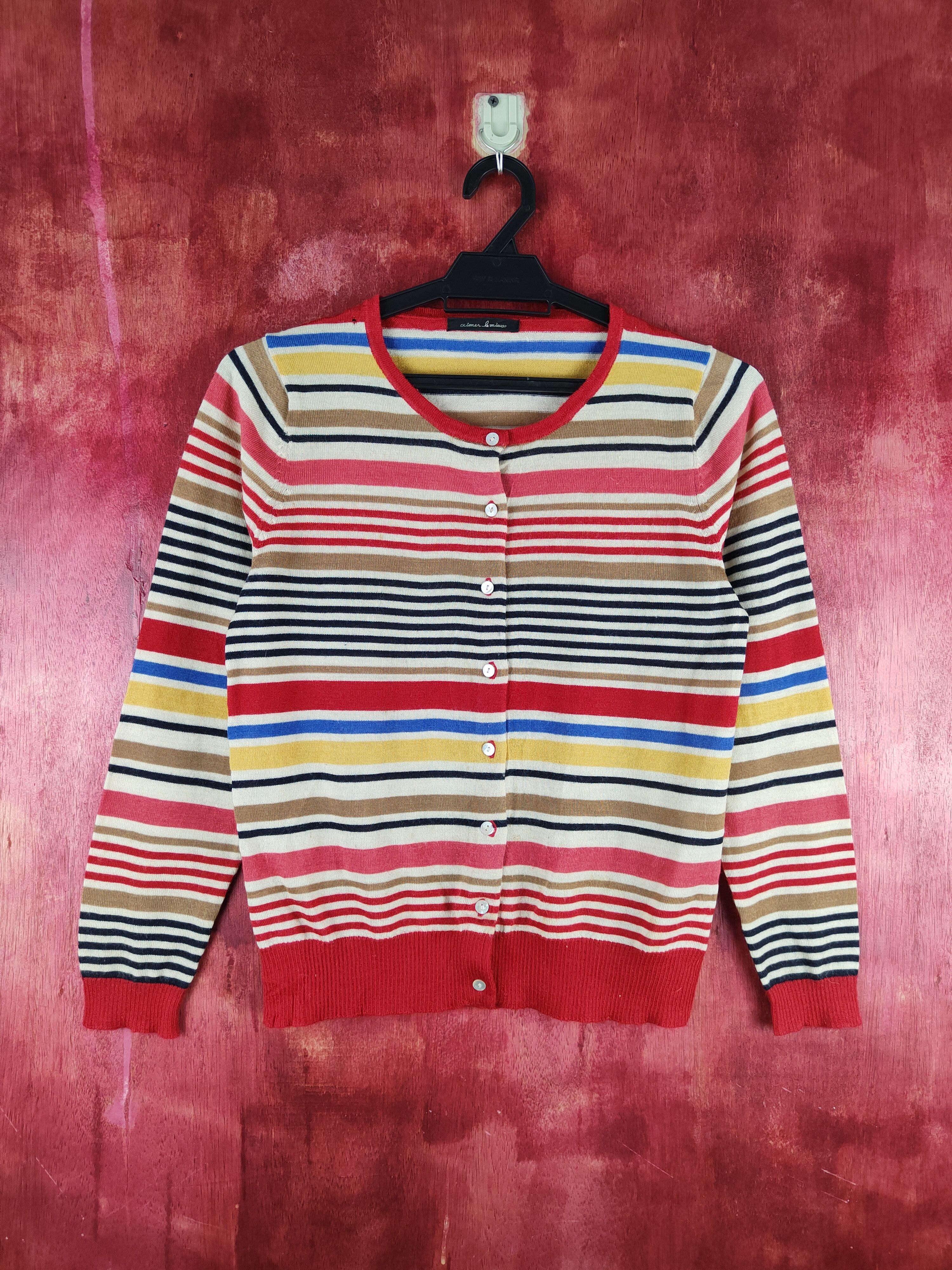 Japanese Brand Aime le Mieujo Red Stripe Knitwear Cardigan #S1193 Size S / US 4 / IT 40 - 1 Thumbnail