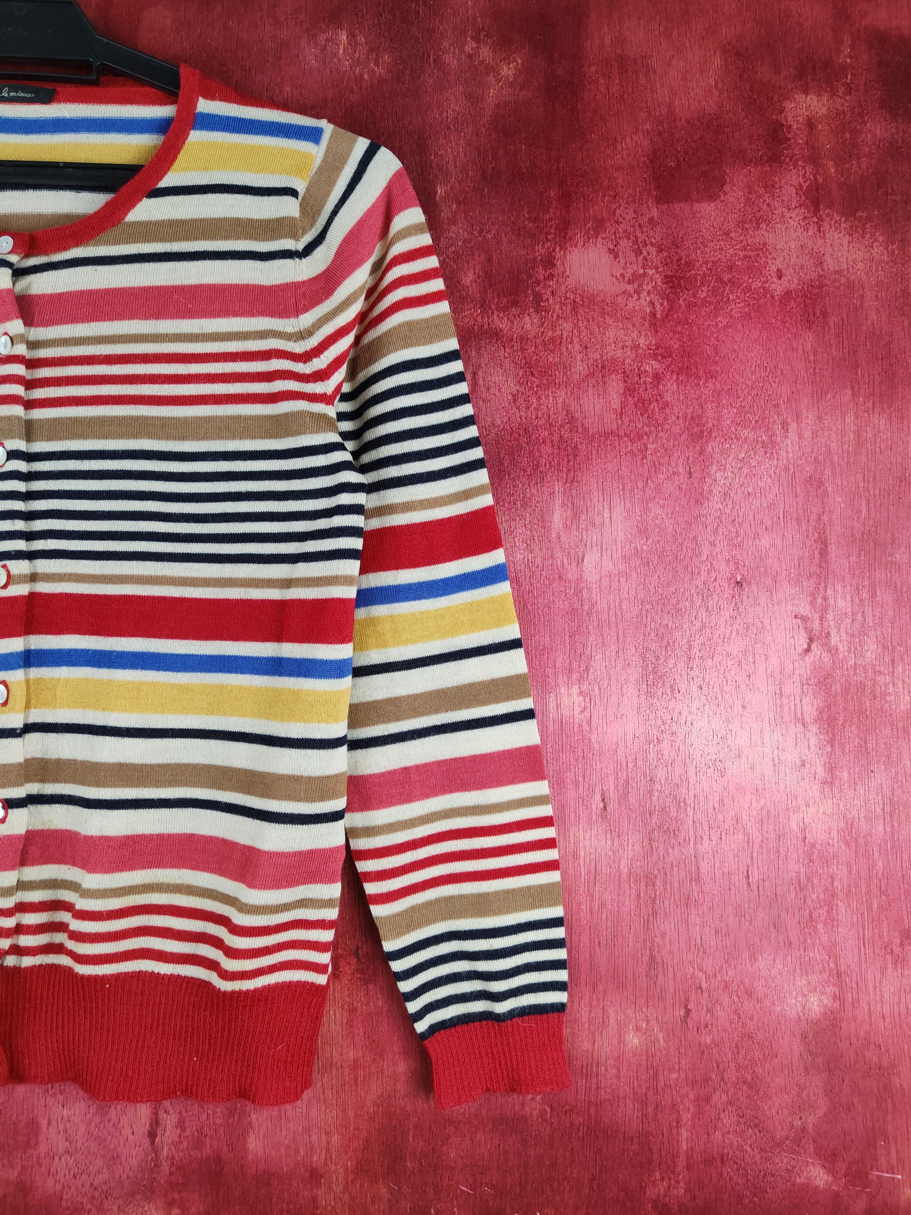 Japanese Brand Aime le Mieujo Red Stripe Knitwear Cardigan #S1193 Size S / US 4 / IT 40 - 5 Thumbnail