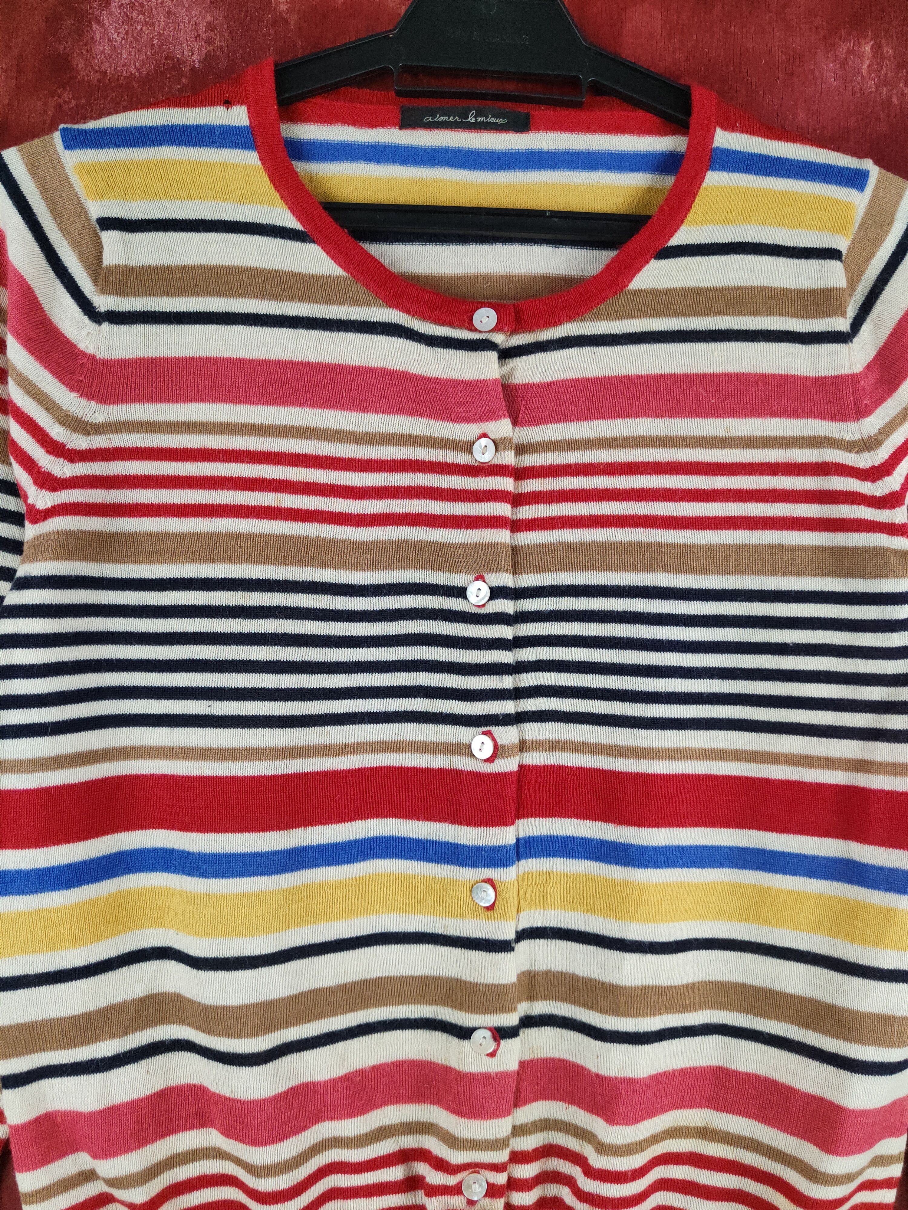Japanese Brand Aime le Mieujo Red Stripe Knitwear Cardigan #S1193 Size S / US 4 / IT 40 - 2 Thumbnail