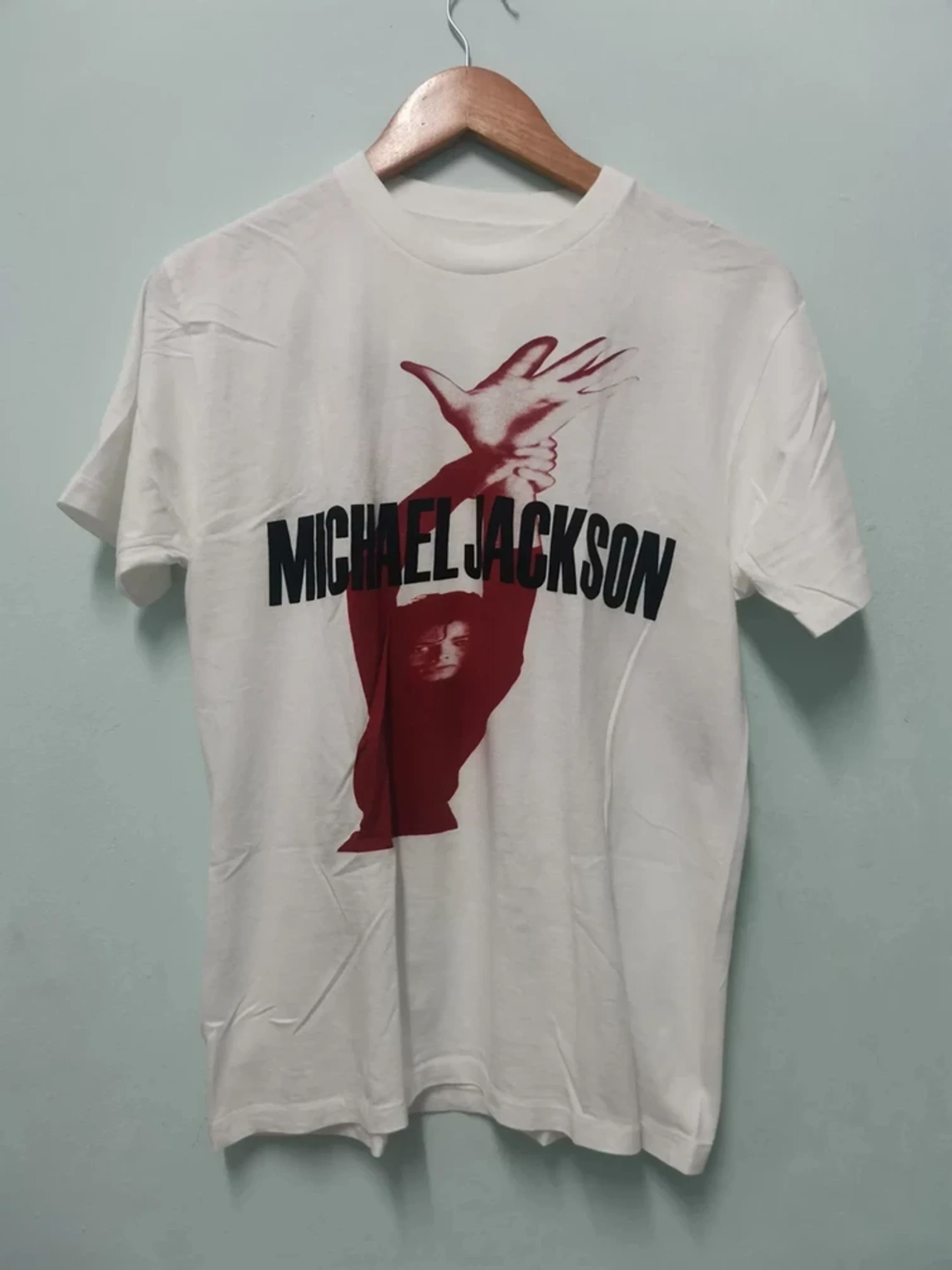 image of Vintage 80's Michael Jackson Promo Tee Bad Album Stitches in White, Men's (Size Medium)