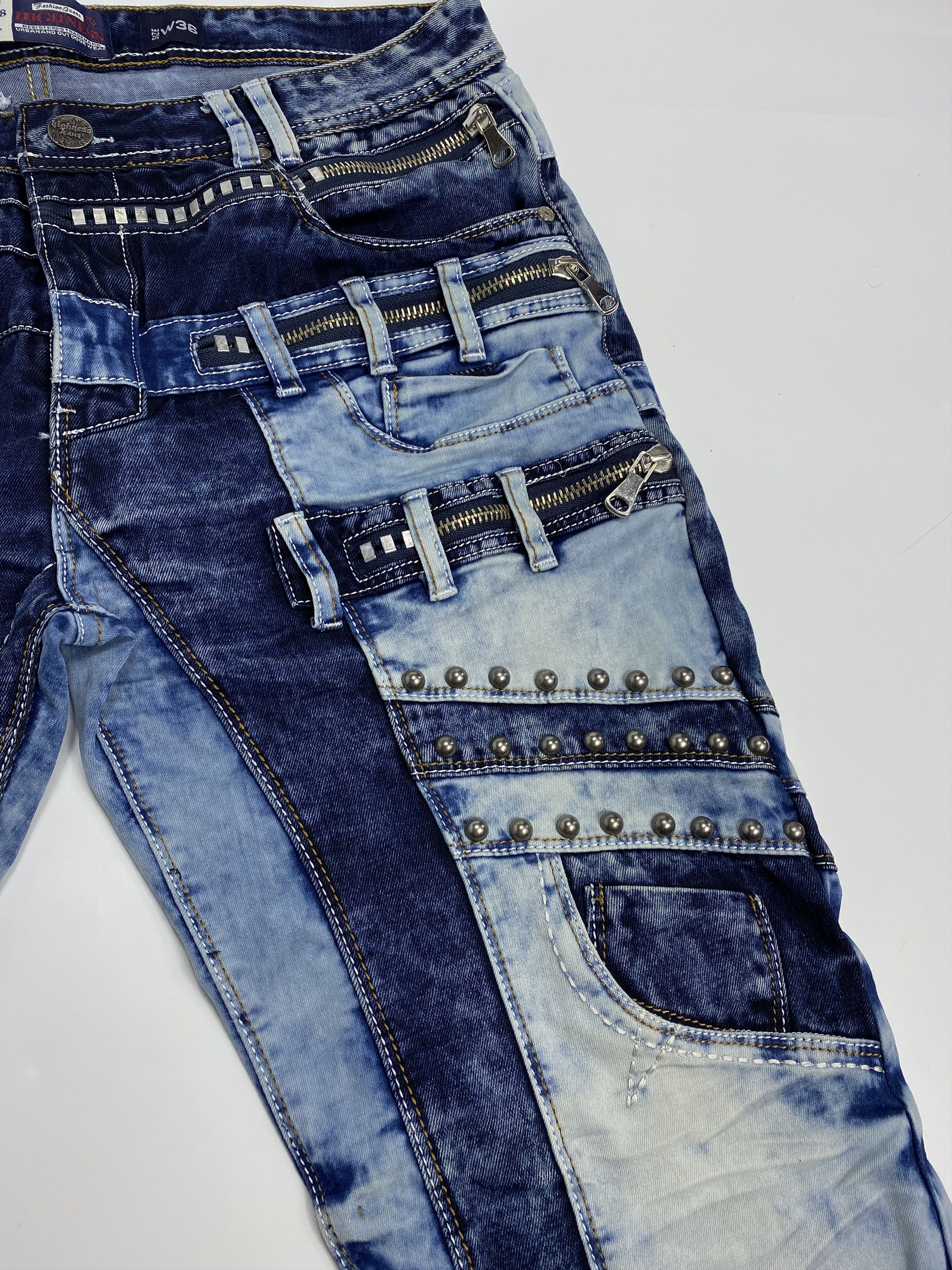 Japanese Brand × Vintage Highness Denim Y2K Studded Zip Detail Acid Wash Jeans Size US 36 / EU 52 - 2 Thumbnail