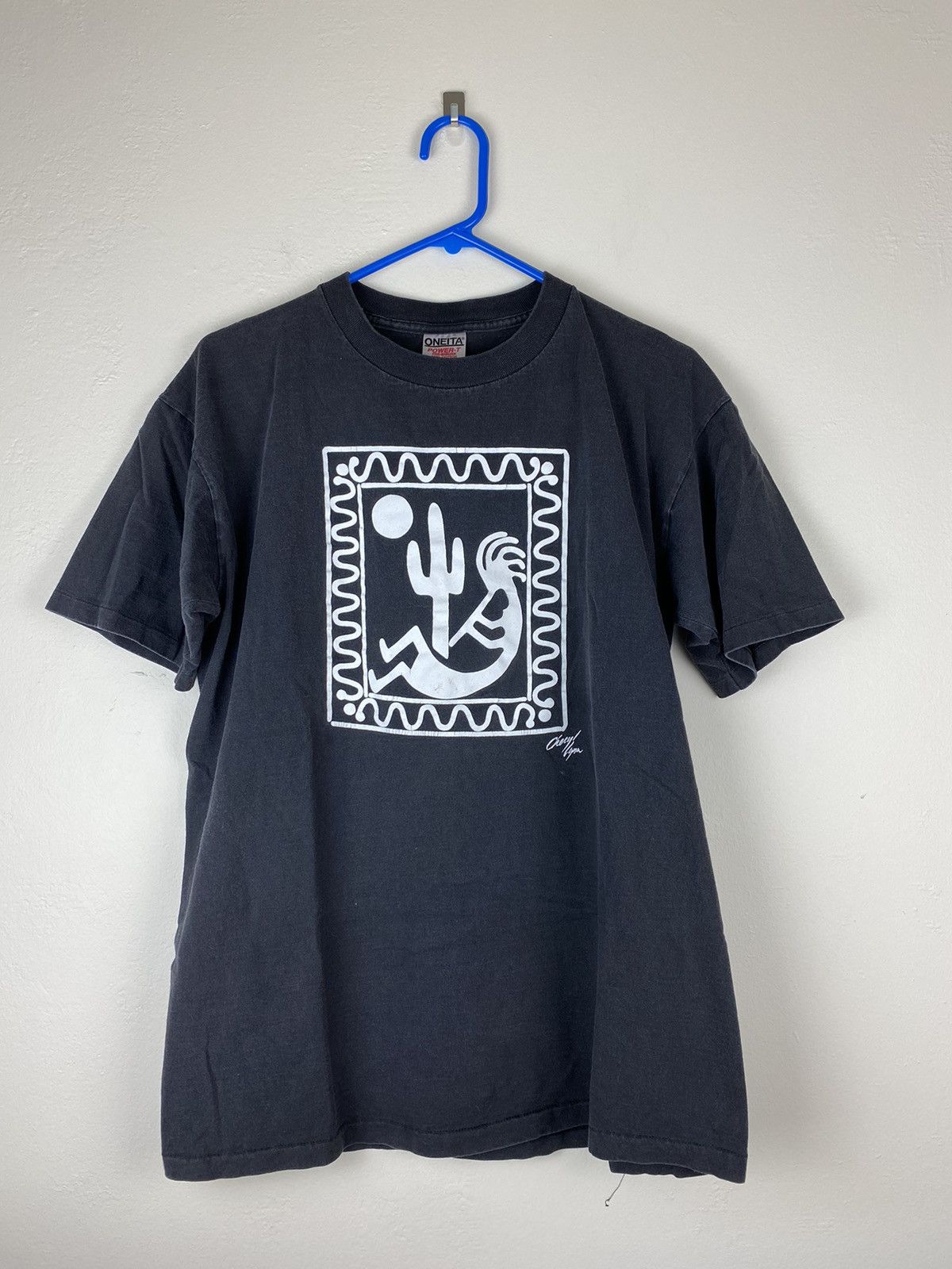 Vintage Vintage Single Stitch Kokopelli Art Black And White T Shirt Size US L / EU 52-54 / 3 - 1 Thumbnail